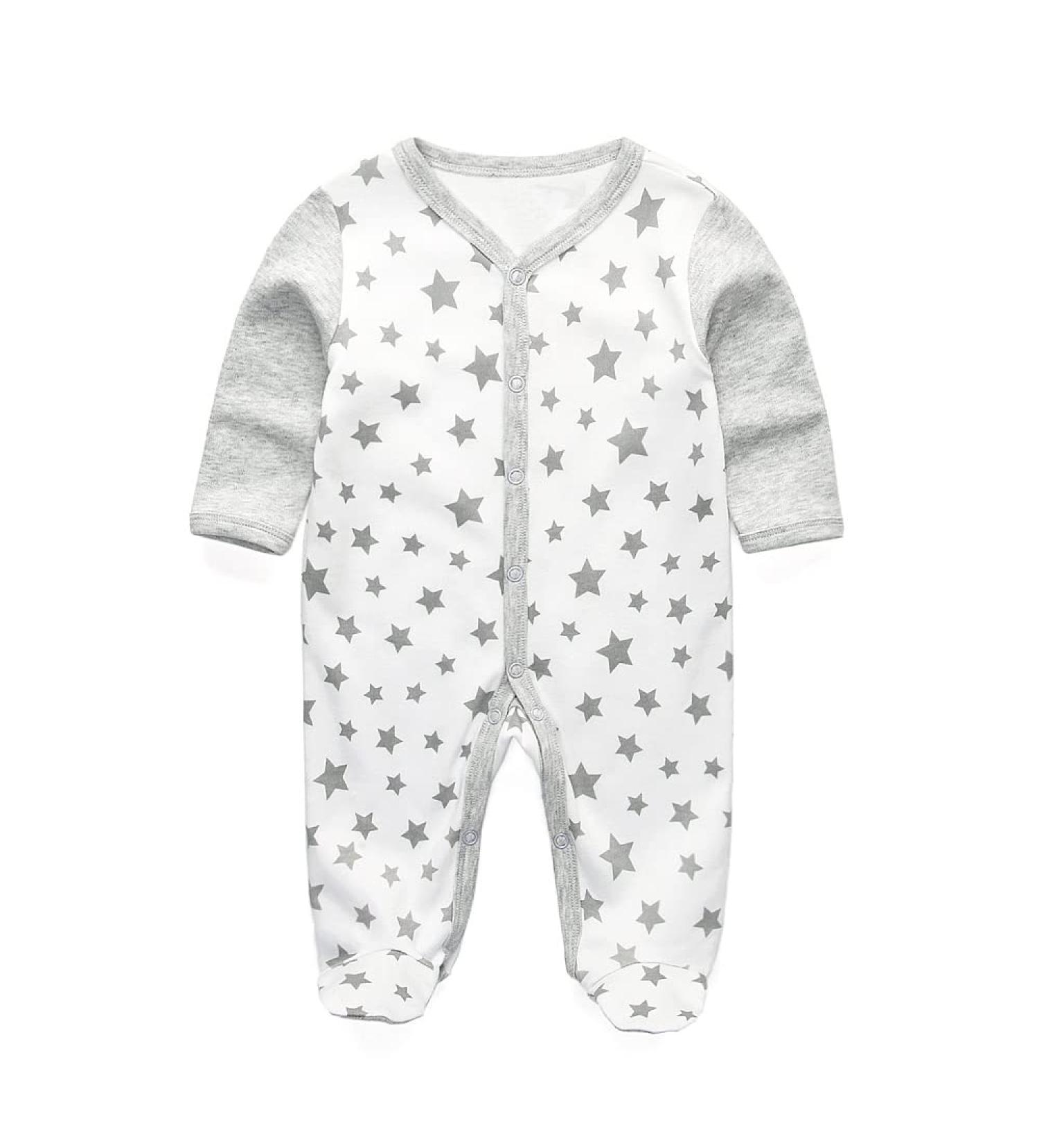 MAMIMAKA Cotton Baby Rompers Pajamas 9-12 Months - Grey | Long Sleeve Footed Bodysuits for Boys and Girls - Buy Online on SooperMarket.com