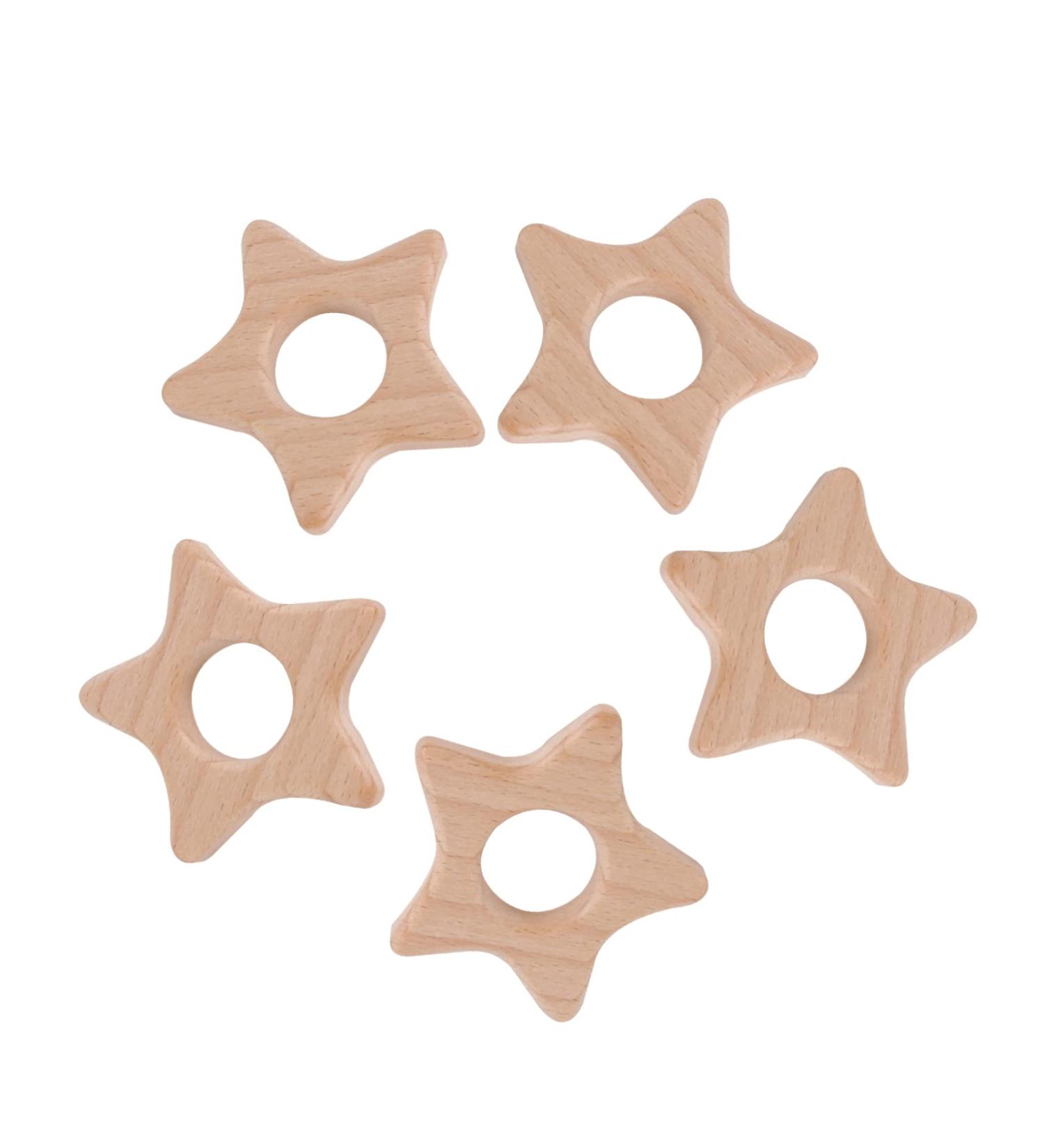 ABOOFAN 5pcs Wooden Star Teething Rings for Babies - Khaki | Baby Chew Toy with Silicone Teether | 5.5x5.5cm - Buy Online on SooperMarket.com