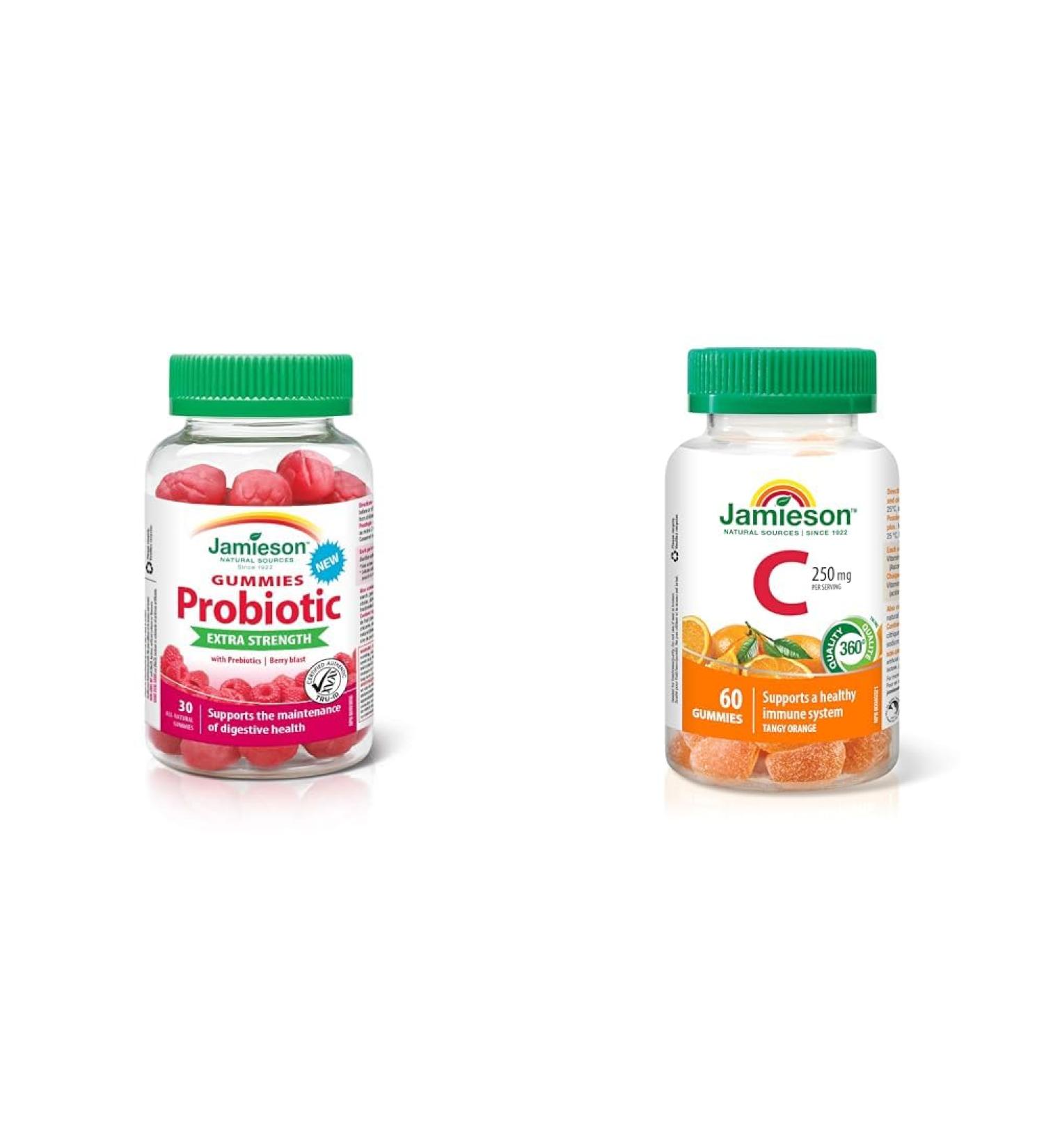 Jamieson Extra Strength Probiotic Gummies 30 Gummies & Vitamin C Gummies 60 Gummies Nutritional Supplement+ Gummies 250 mg - Buy Online on SooperMarket.com
