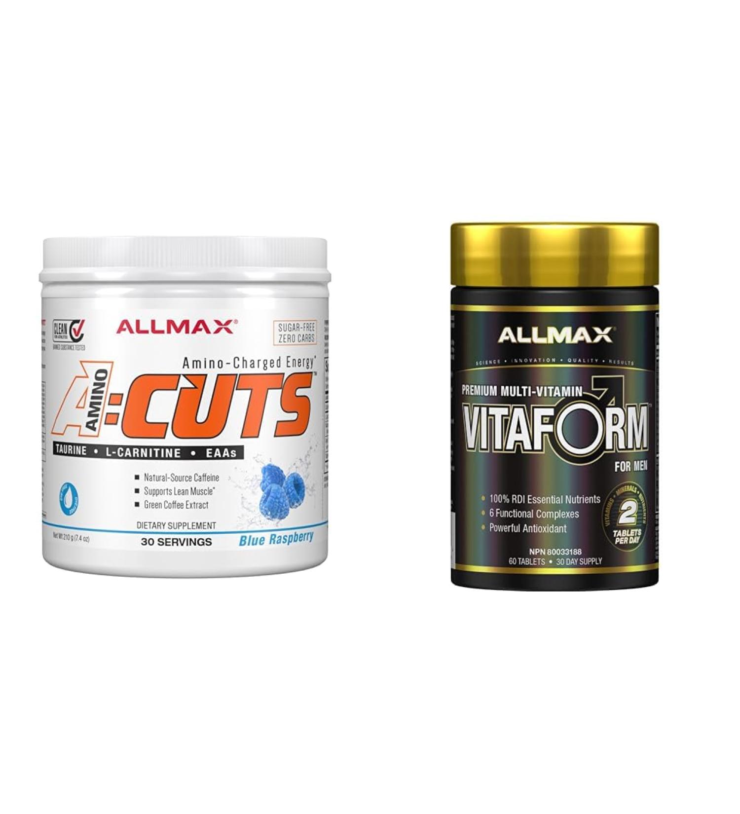 ALLMAX Nutrition ACUTS - Amino Acid Powder Supplement with Taurine L-Carnitine Green & Allmax Nutrition - VITAFORM - Premium - Performance Multi-Vitamin for Men - 30-day Supply - 60 Count - Buy Online on SooperMarket.com