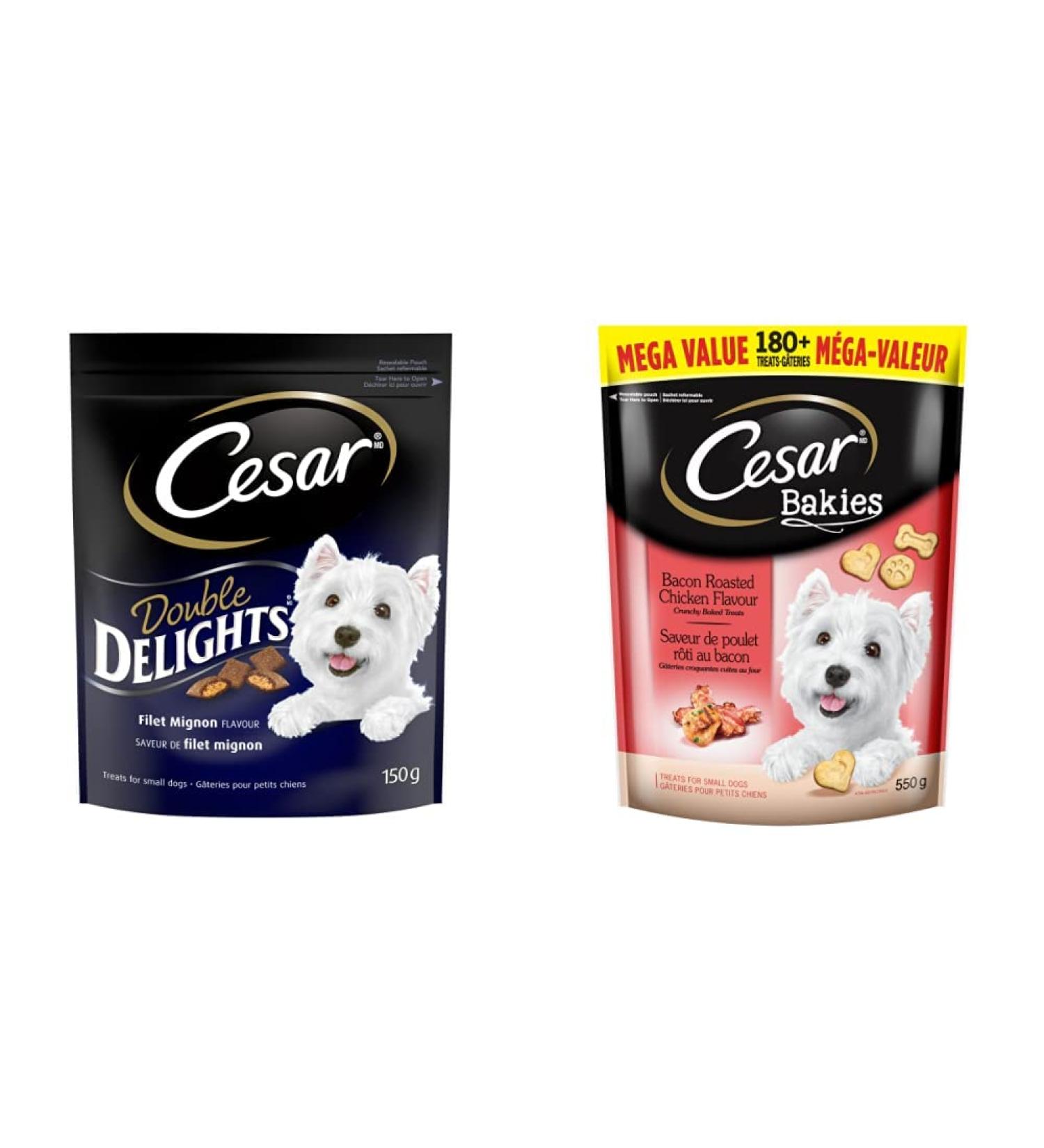 CESAR Double Delights Filet Mignon + CESAR Bakies Bacon-Roasted Chicken Treats for Adult Small Breed Dogs - Buy Online on SooperMarket.com