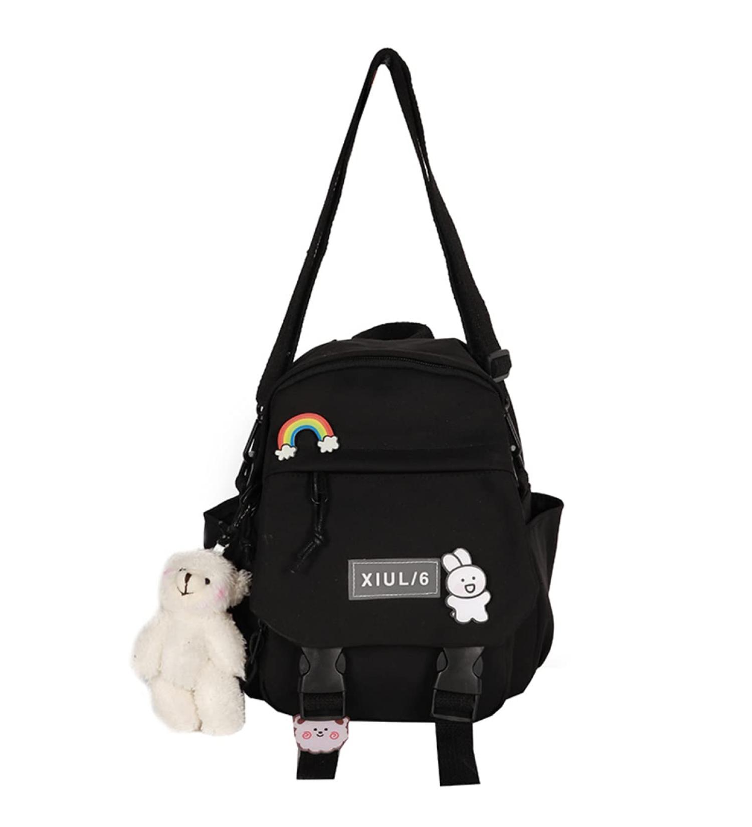 Kawaii Black Mini Backpack with Accessories for Teens - Aesthetic Small Backpack - Buy Online on SooperMarket.com