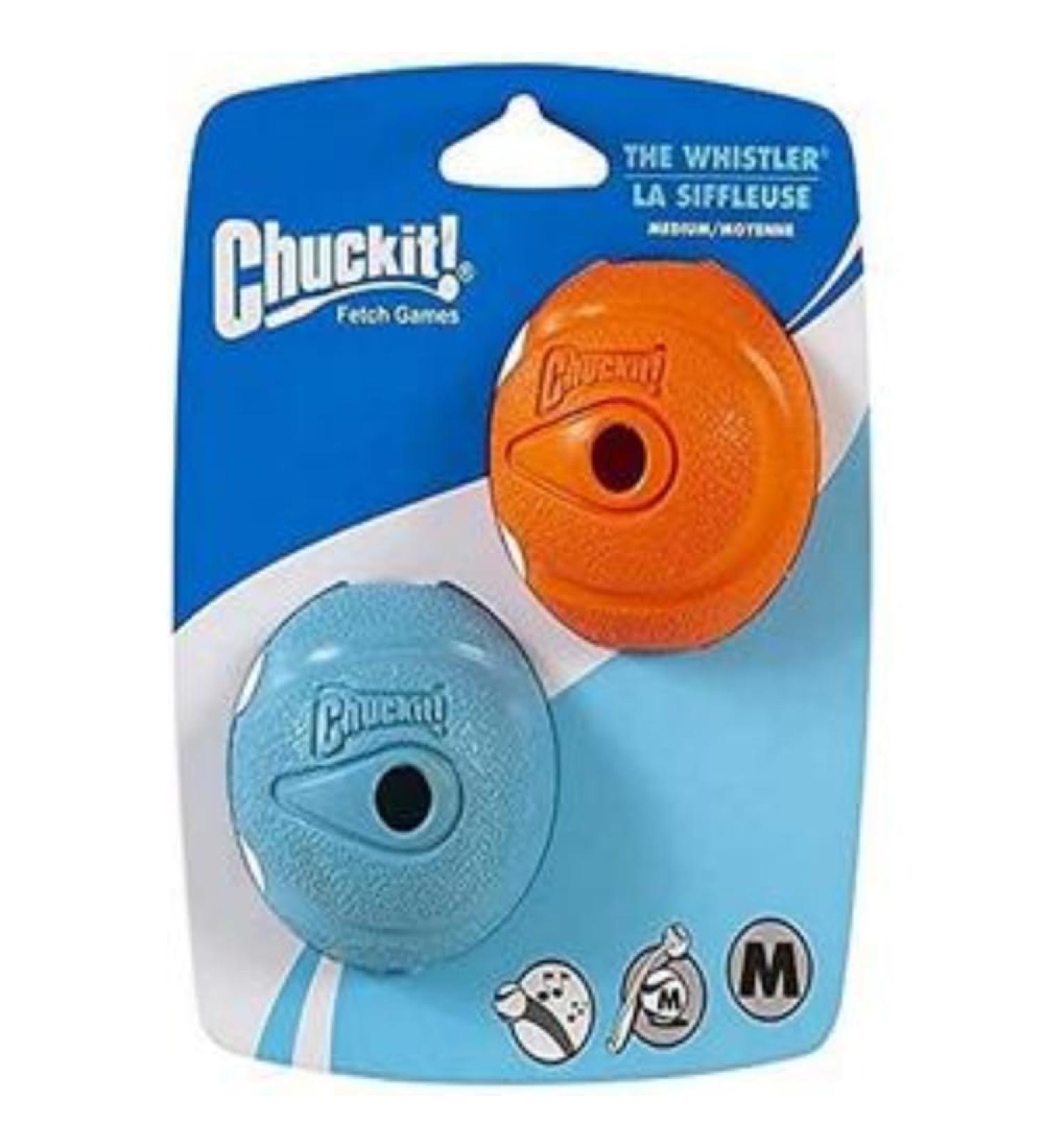 ChuckIt! The Whistler Ball Durable High Bounce Rubber Dog Ball Launcher Compatible Orange & Blue Medium 2 Pack Medium Pack of 2 - Buy Online on SooperMarket.com
