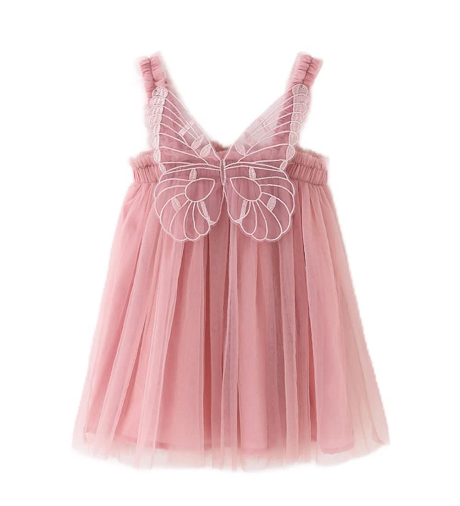 PythJooh Baby Girl Butterfly Wings Tulle Dress - Sleeveless Princess Tutu Dress for Toddler Girls 0-4 Years - Dusty Pink - Buy Online on SooperMarket.com