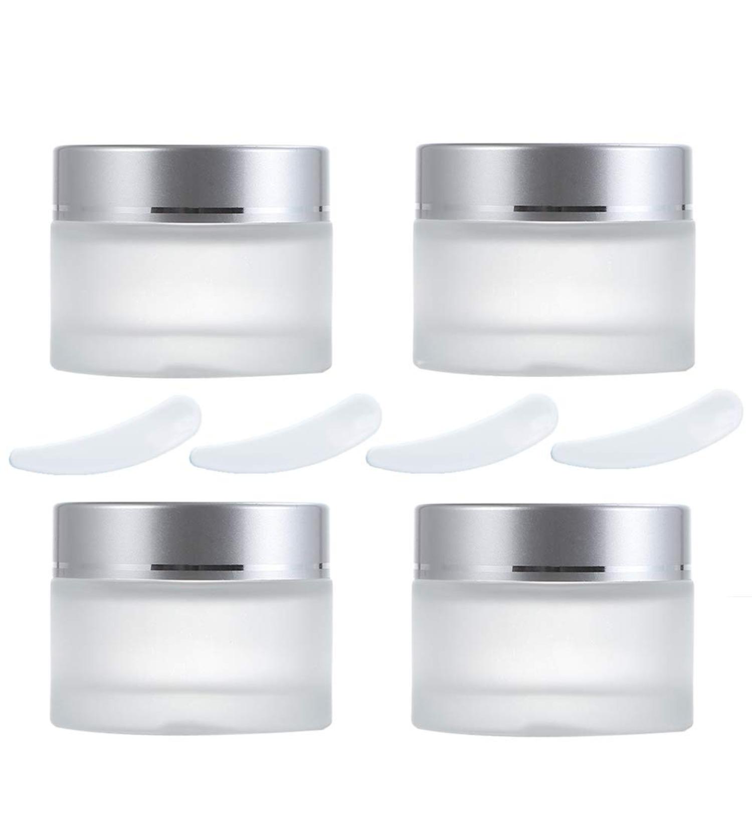 Buy 50ml Matte Glass Cream Cans - 4pc Set with Silver Lids | Ideal for Cosmetics Lotions Essential Oils & Travel | Empty Glass Containers - Buy Online on SooperMarket.com