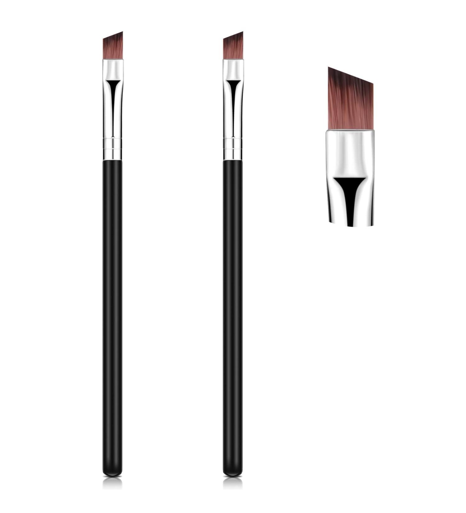 Angled Eyeliner Brush Set - Slanted Flat Angle Eye Liner & Eyebrow Brush Duo for Precision Makeup Application - Synthetic Bristles for Gel, Powder, Liquid, Cream Liners - Black - Buy Online on SooperMarket.com