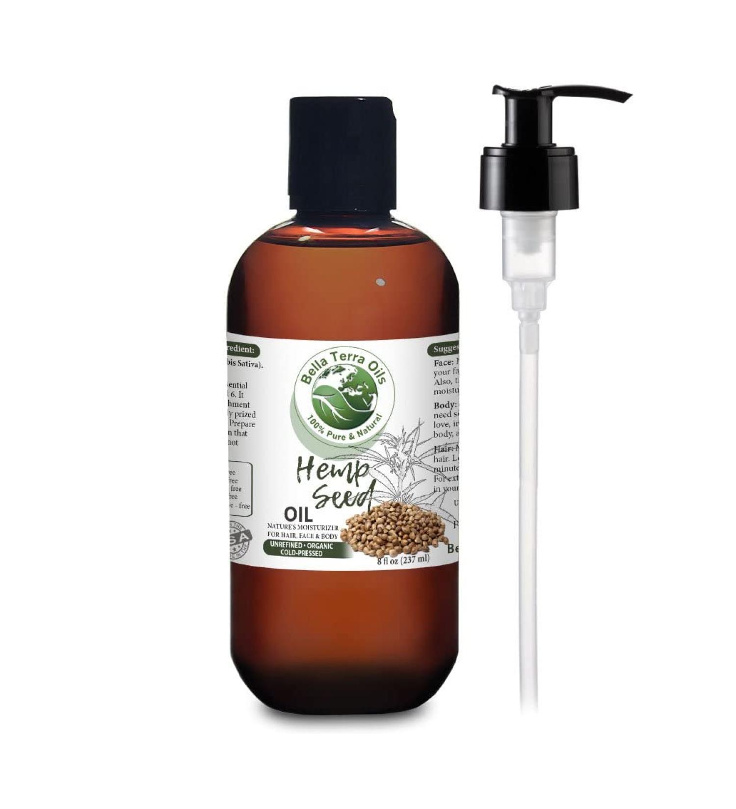 Bella Terra Oils Hemp Seed Oil 8oz - 100% Pure, Cold-Pressed, Organic & Chemical-Free. Natural Moisturizer for Dry Skin, Hair, Beard & Stretch Marks. Rich in Omega 3 6. Non-GMO. Unrefined - Buy Online on SooperMarket.com
