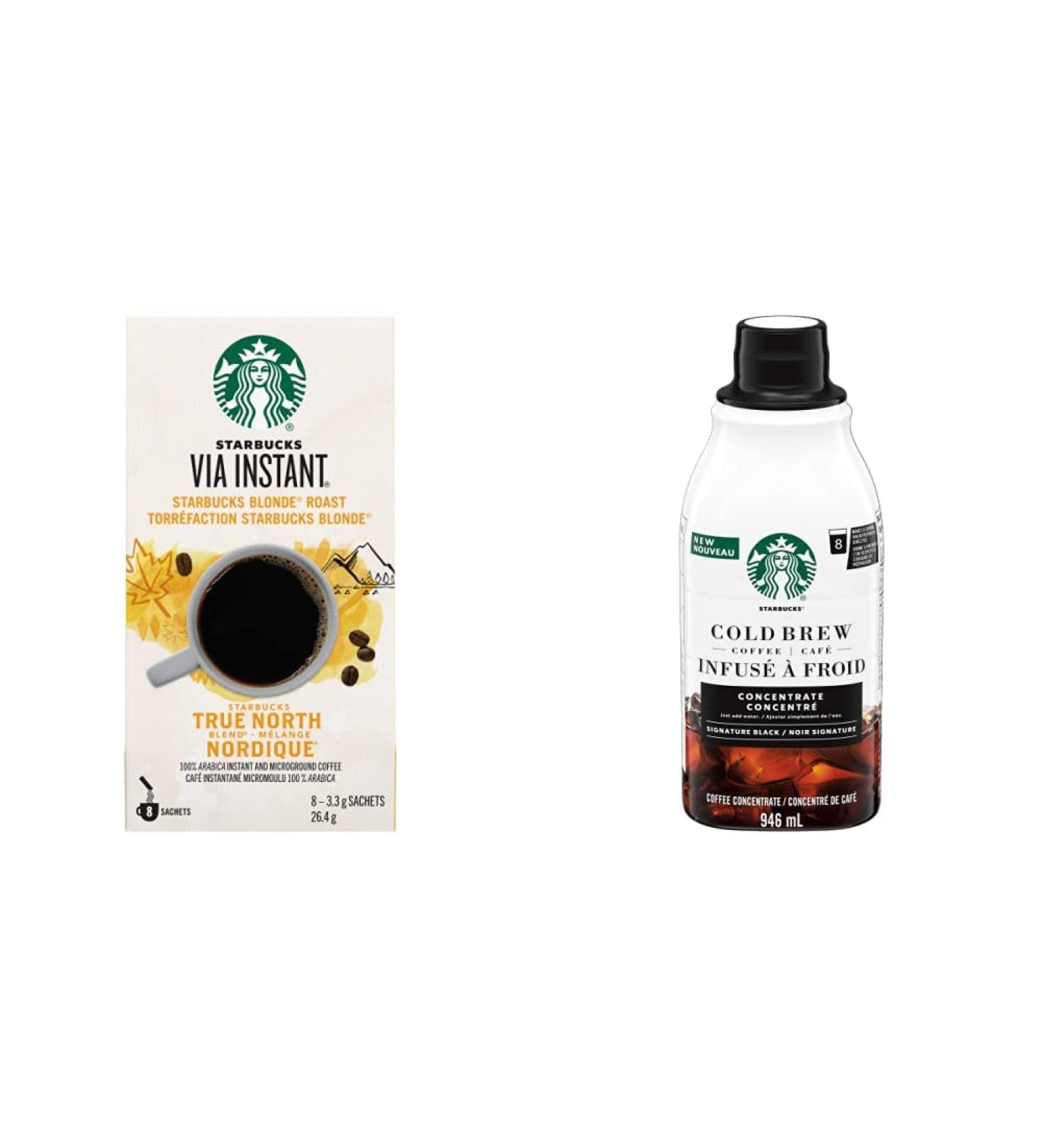 Starbucks Via Instant True North Blend Blonde Roast Coffee 8 Count & Cold Brew Coffee Concentrate Signature Black 946 milliliters - Buy Online on SooperMarket.com