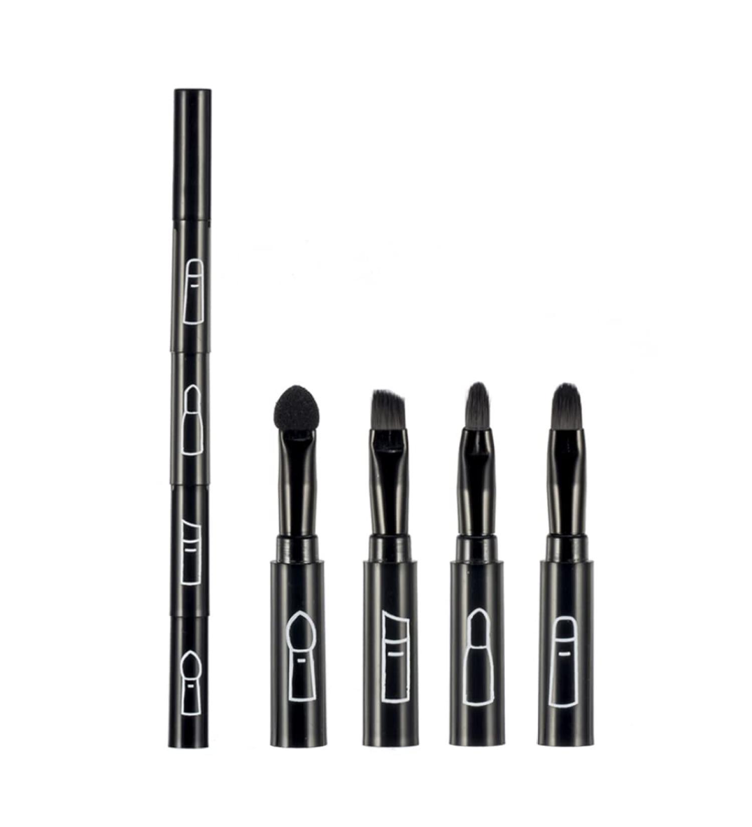 4 in 1 Premium Detachable Makeup Brush Set - Portable Eyebrow Eyeshadow Lip Brush Kit - Travel-Friendly Black Retractable Brushes - Buy Online on SooperMarket.com