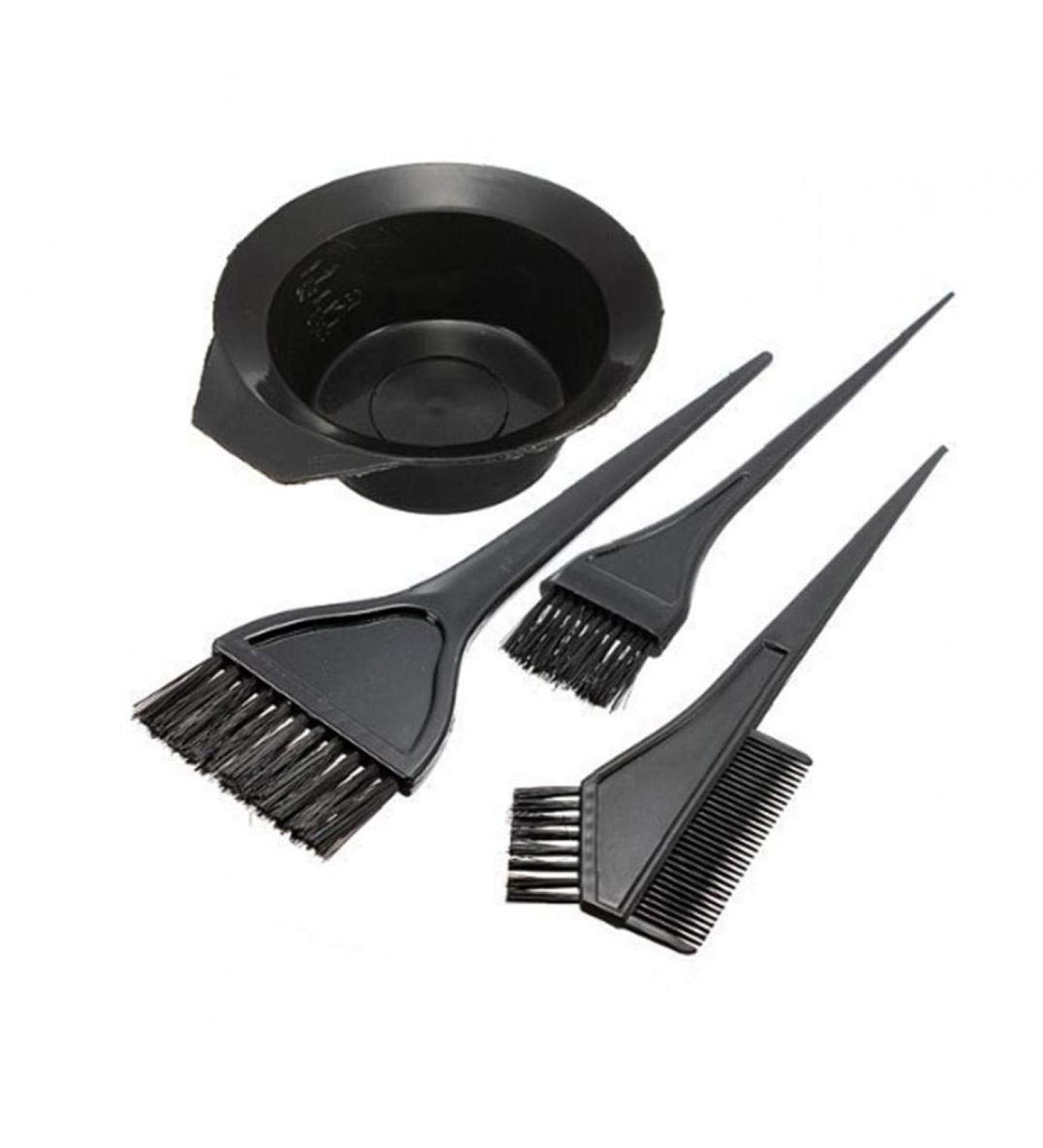 Professional Hair Coloring Kit - 4 Pcs Plastic Dyeing Bowl Comb Brush Set for Salon Use - Black - Buy Online on SooperMarket.com