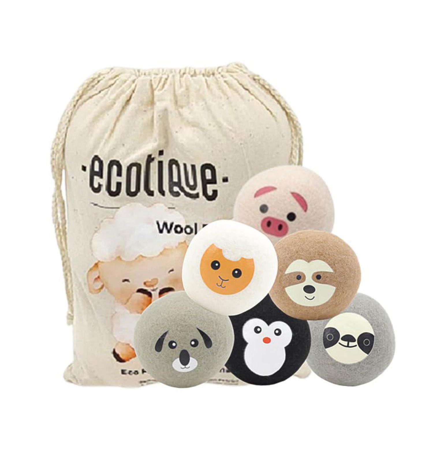 ECOTIQUE Wool Dryer Balls 100% Natural Fabric Softener Reusable Reduces Clothing Wrinkles and Saves Drying Time Saves Energy Costs Eco-Friendly Pack of 6 XL (Assorted Designs) - Buy Online on SooperMarket.com