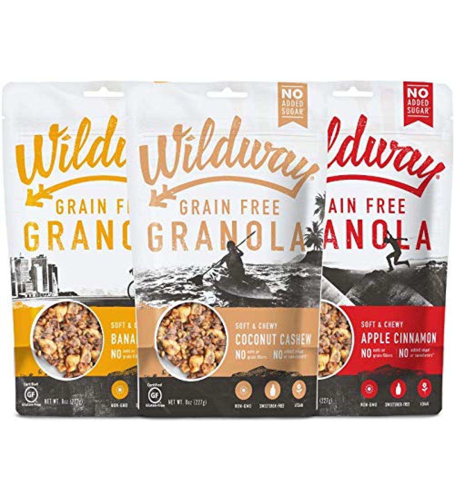 Wildway Vegan Granola Variety Pack - Certified Gluten Free, Low Carb Snack, Grain-Free Paleo, Non-GMO - 8oz 3 Pack - Buy Online on SooperMarket.com