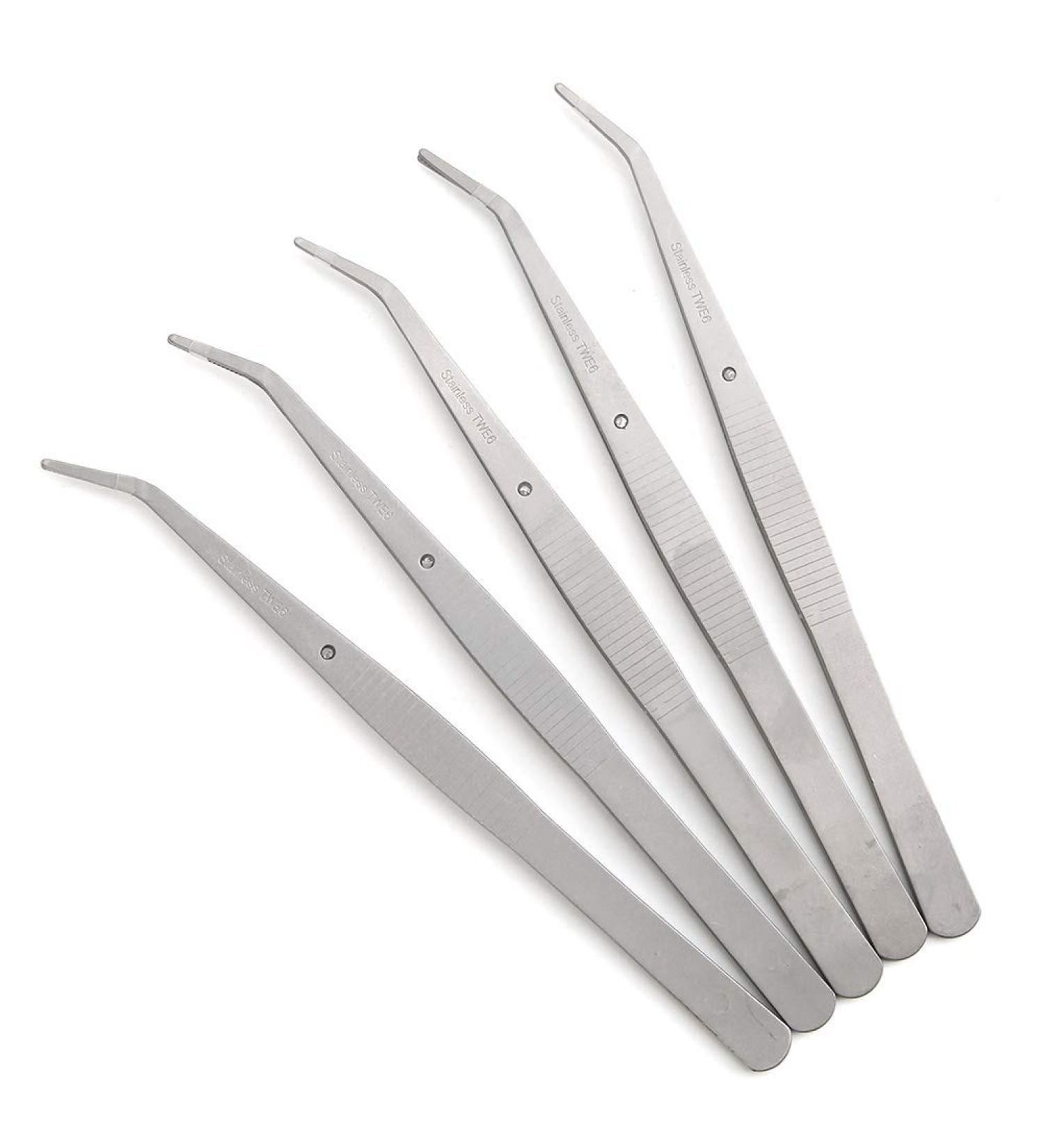 Curved Stainless Steel Overlocker Machine Tweezers - 5Pcs Sewing Accessories - Buy Online on SooperMarket.com