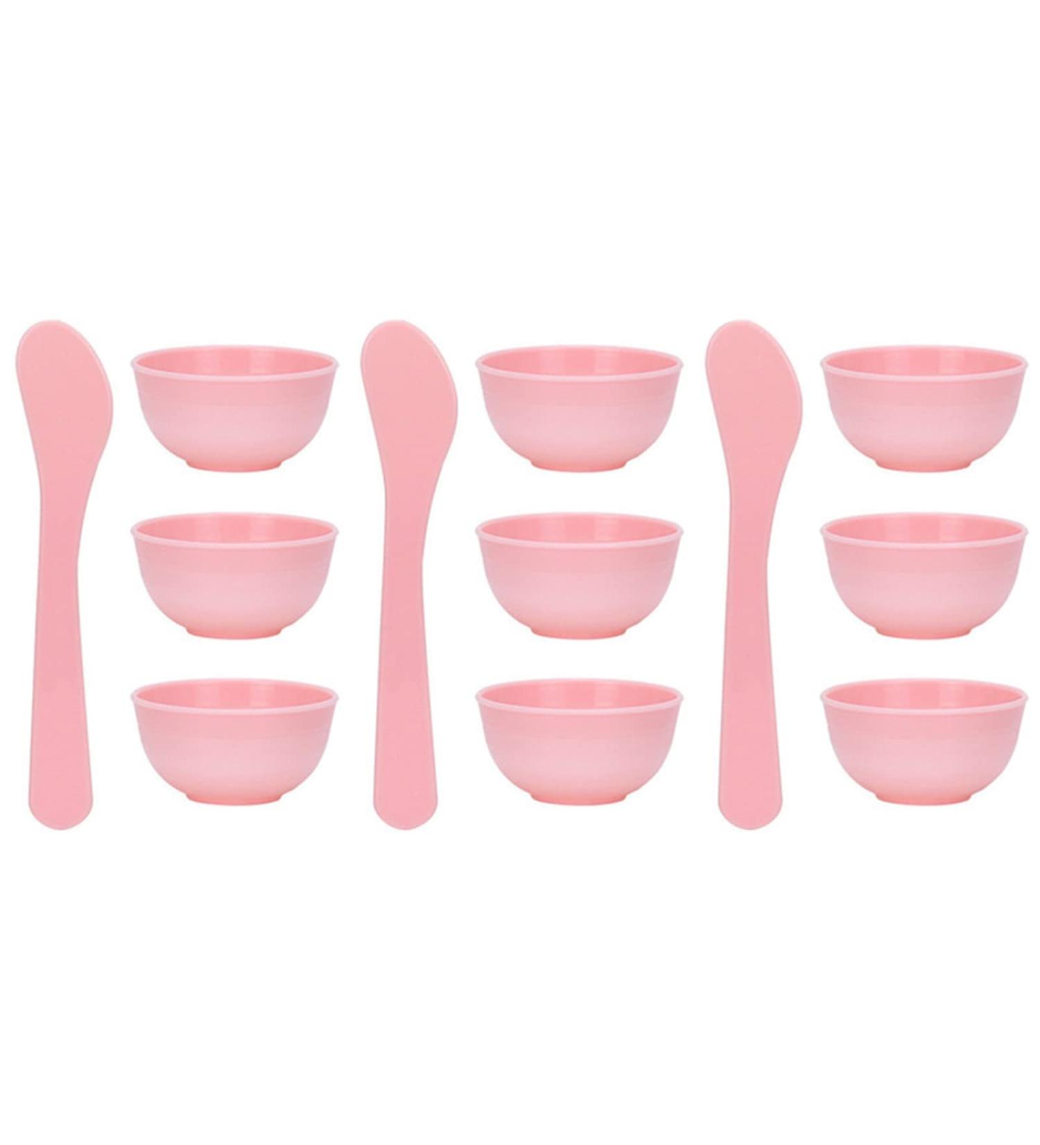 9 Pieces Mini Plastic Facial Mask Mixing Bowl Set - DIY Skincare Tool Kit with Stirring Spatula | Perfect for Home Beauty & Salon Use - Pink - Buy Online on SooperMarket.com