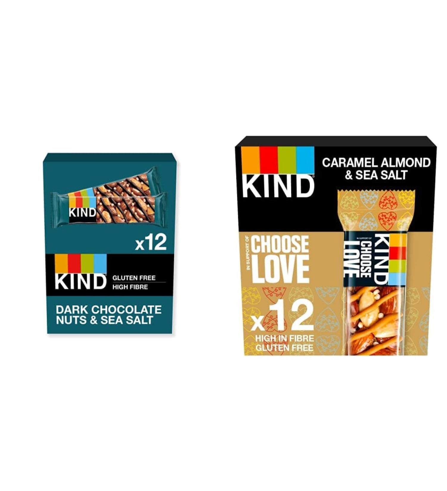 KIND Bars Gluten Free Snack Bars Dark Chocolate Nuts & Sea Salt 12 Bars (Packaging May Vary) & Bars Gluten Free Snack Bars Caramel Almond & Sea Salt 12 Bars Dark Chocolate Nuts & Sea Salt + Bars Caramel Almond & Sea Salt - Buy Online on SooperMarket.com