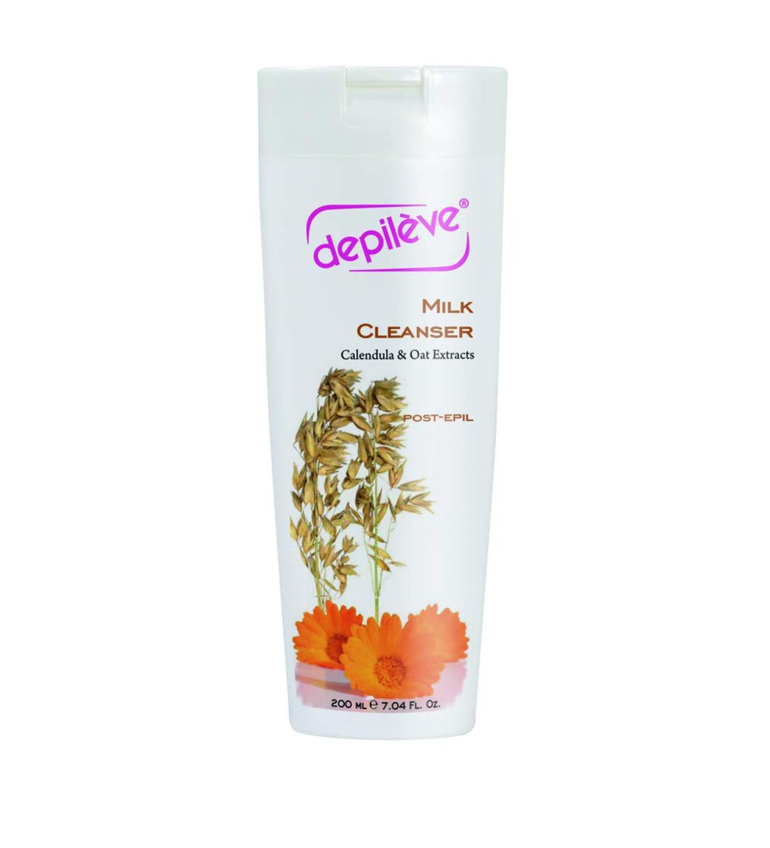 Depileve Milk Cleanser - Post wax emulsion, Removes wax residue, Moisturizes skin after waxing, Enriched with calendula and oat extracts, 7 Ounce Bottle