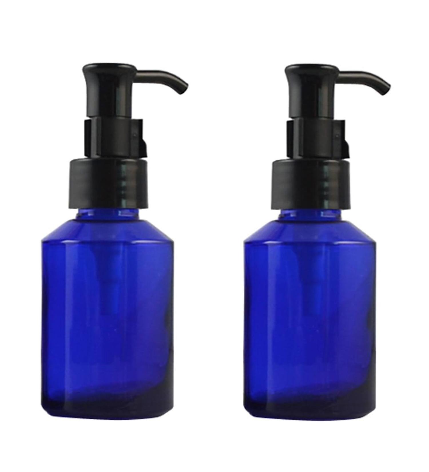 MZUU 2PCS 60ML/2OZ Empty Refillable Blue Glass Pump Bottles with Pump Vial Cosmetic Jar Cleansing Oil Emulsion Essence Cream Lotion Essential Oil Pump Dispenser - Buy Online on SooperMarket.com