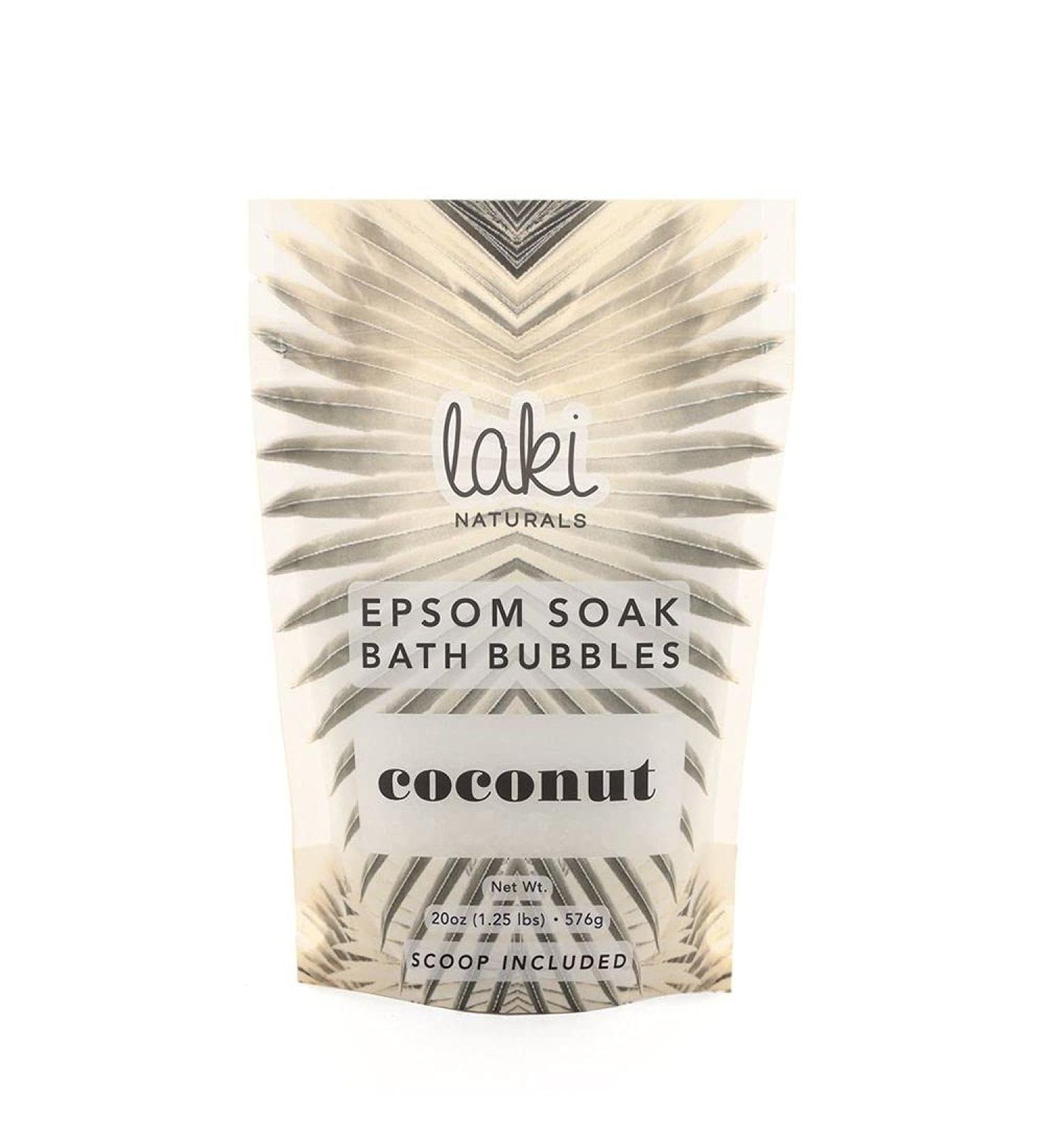 Laki Naturals Coconut Epsom Soak Bath Bubbles 20oz - Paraben Free Detox Bath Salts for Relaxation - Natural Bubble Bath with Epsom Salts - Buy Online on SooperMarket.com