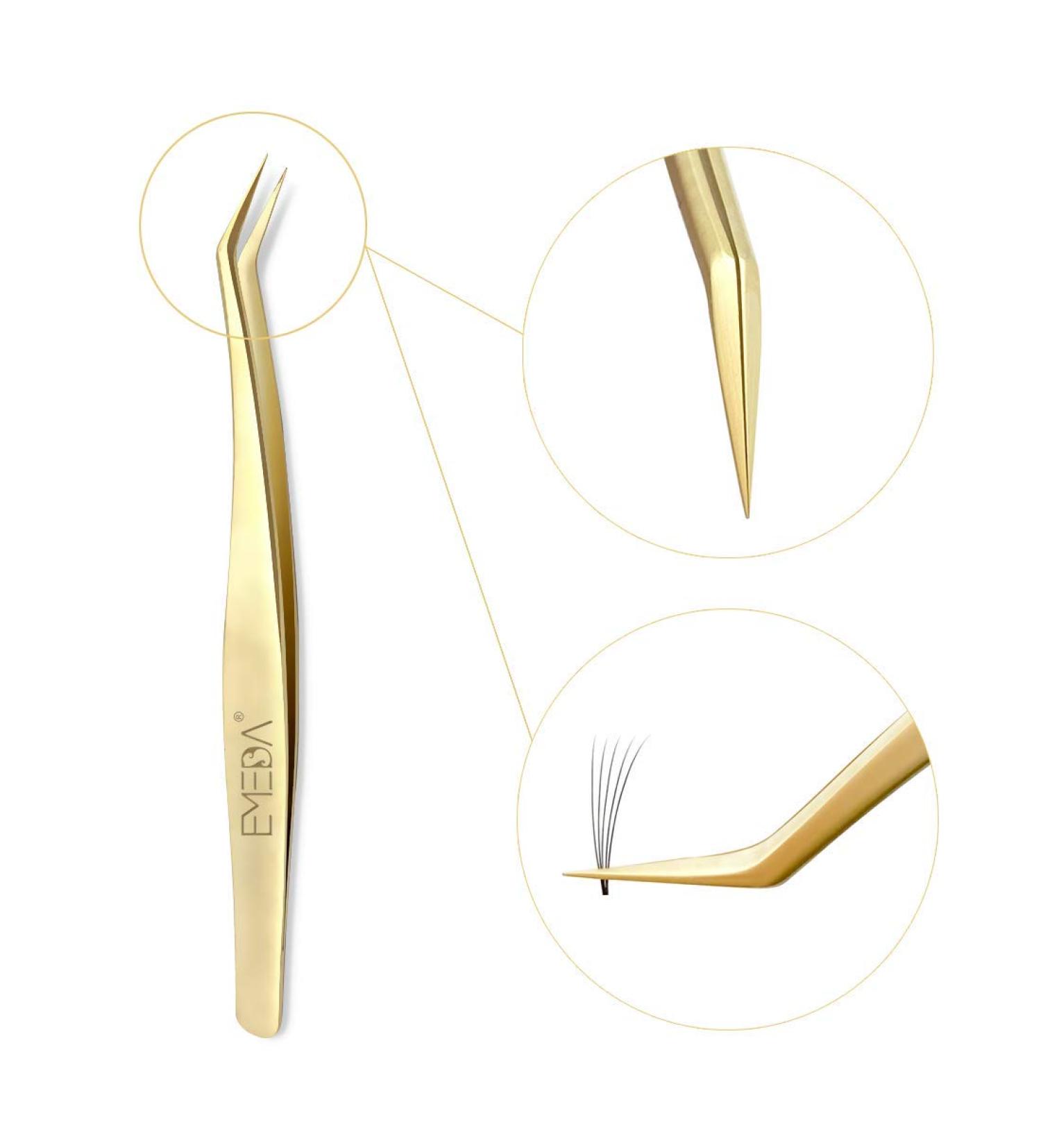 Emeda Gold Volume Tweezers - Precision Curved Pointed Stainless Steel Eyelash Extension Tweezers for 3D-6D Volume - Perfect for False Lash Applications - Buy Online on SooperMarket.com