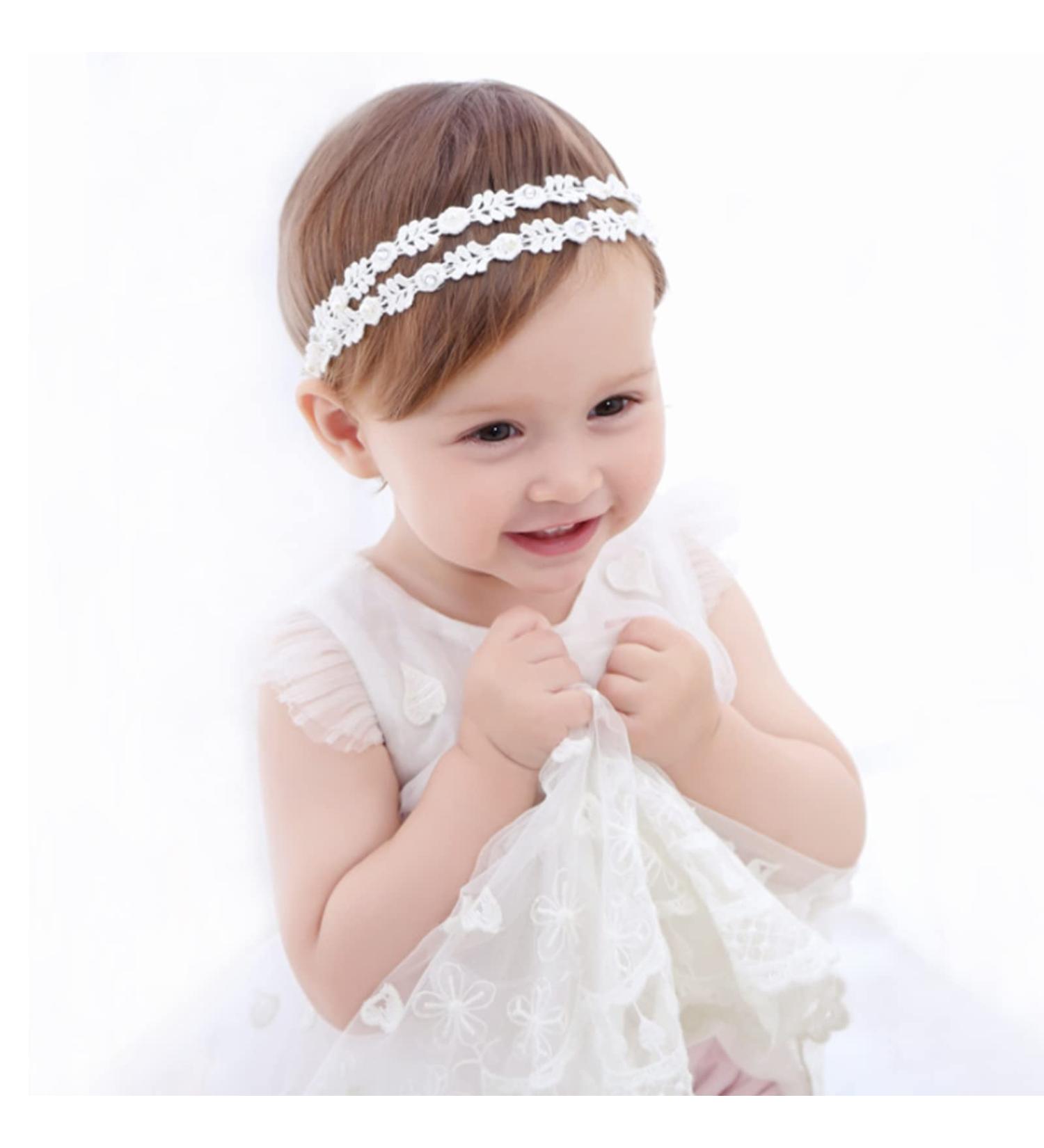 Flohayo Baby Girl Lace Headband - Soft Elastic Cotton Hair Band for Newborns & Toddlers | Perfect for Baby Shower, Baptism & Wedding Parties - Buy Online on SooperMarket.com