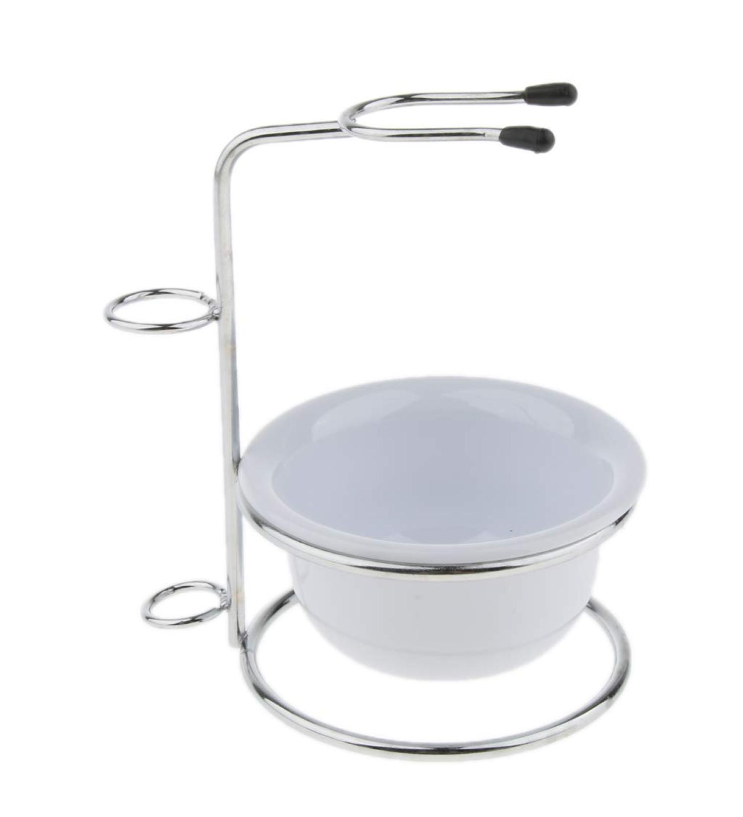Shaving Brush Stand Holder & Mug Soap Dish Set - Silver/White | Perfect for Home & Barber Use - International Shipping Available - Buy Online on SooperMarket.com