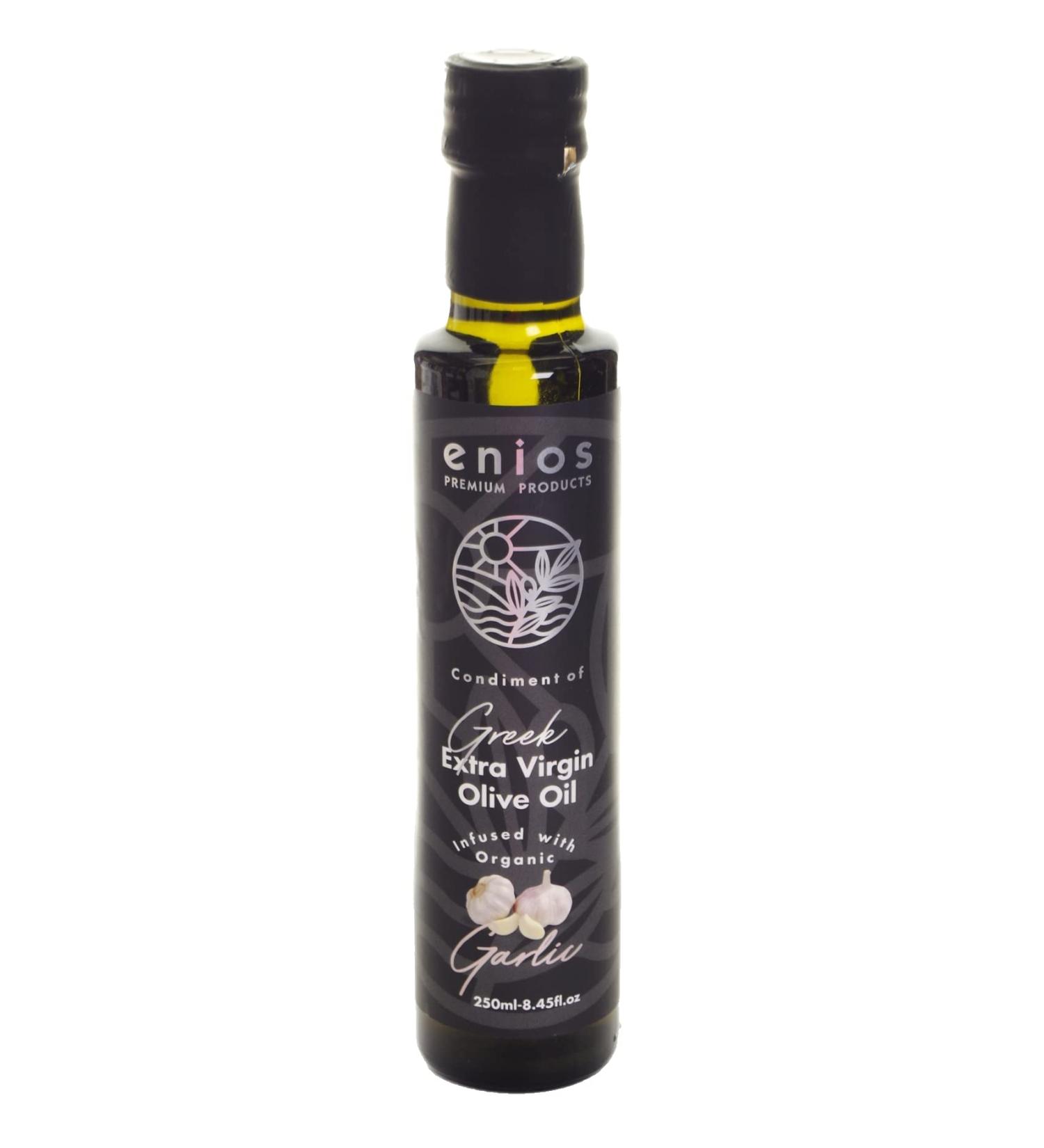 Enios Garlic Infused Greek Extra Virgin Olive Oil 250ml - Great Taste Awards 1-Star 2022! Garlic 250ml - Buy Online on SooperMarket.com