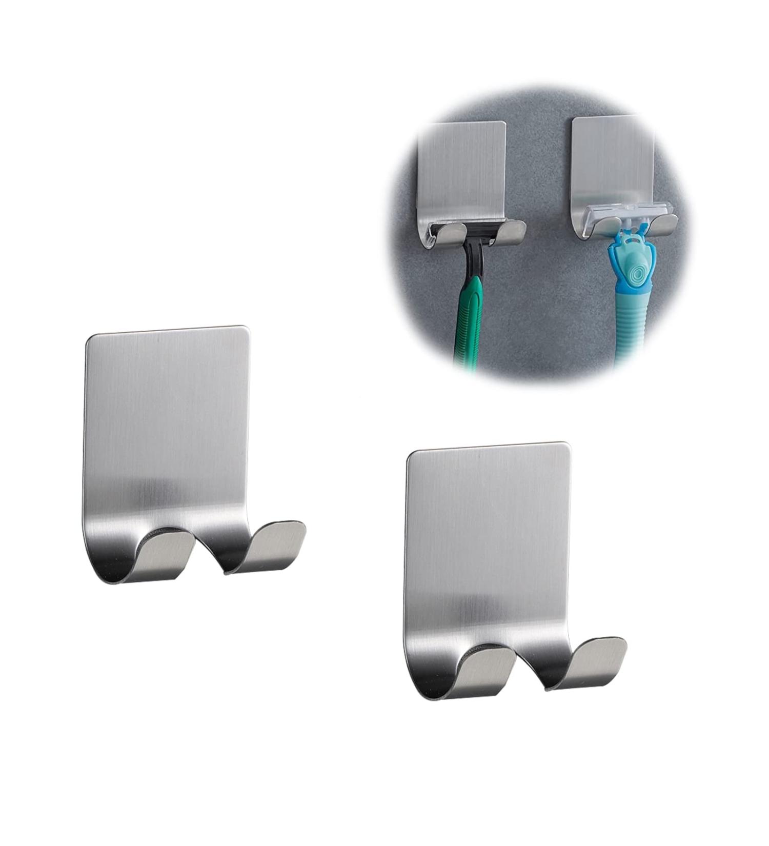 Funincrea 2-Pack Shaver Holder | Self-Adhesive Stainless Steel Hooks for Shower Razors Towels & More - Gray - Buy Online on SooperMarket.com