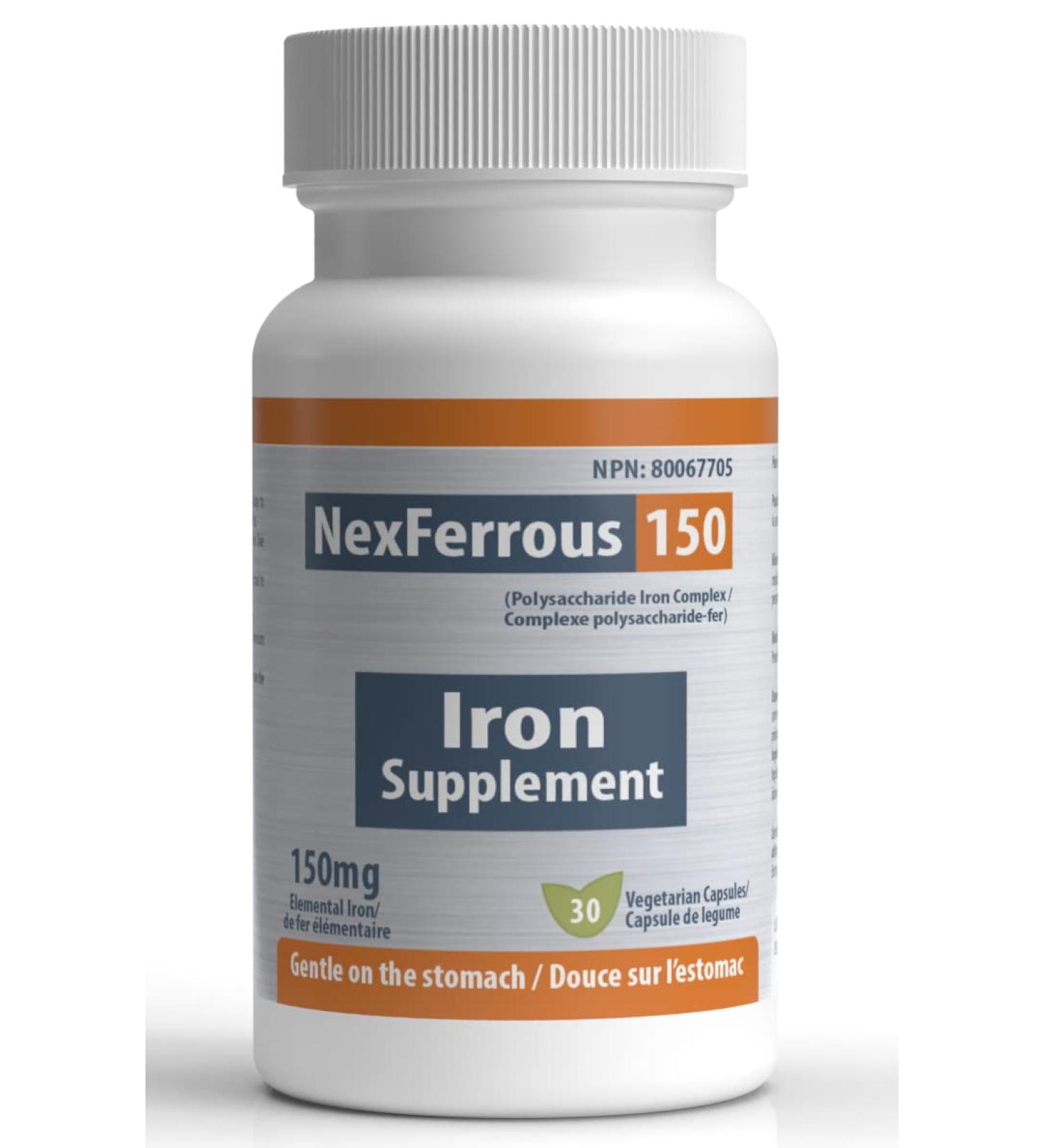 NexFerrous 150 mg | Vegan Iron Supplement | Prevention & Treatment of Iron Deficiency Anemia | Gentle on the Stomach | Easy Absorption | High Potency | 150 mg per capsule | 30 Capsules - Buy Online on SooperMarket.com
