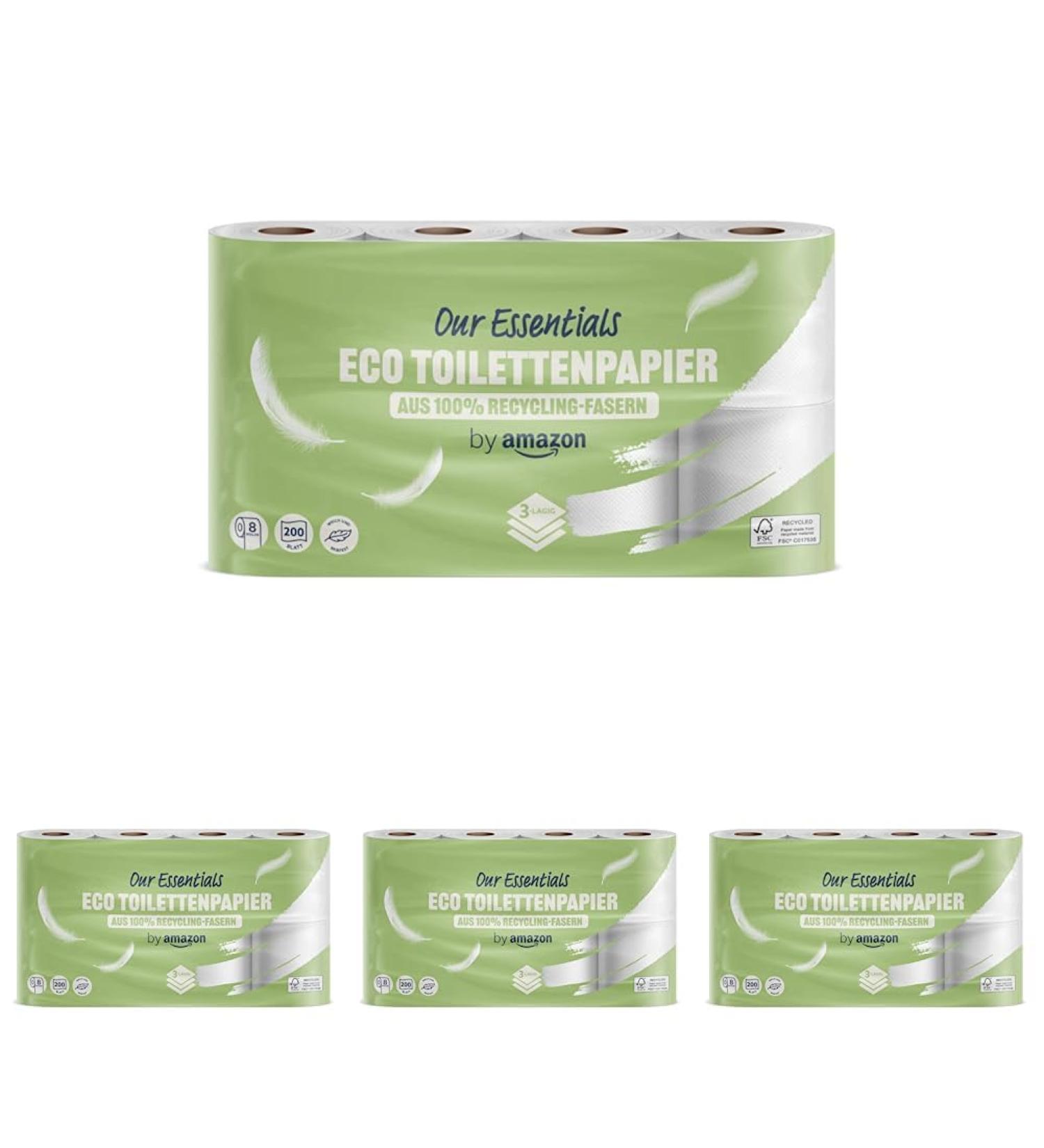 By Amazon Eco Toilet Paper - 100% Recycled Fibers 3-Ply 200 Sheets 8 Rolls (4 Pack) - Sustainable Soft & Eco-Friendly - Buy Online on SooperMarket.com