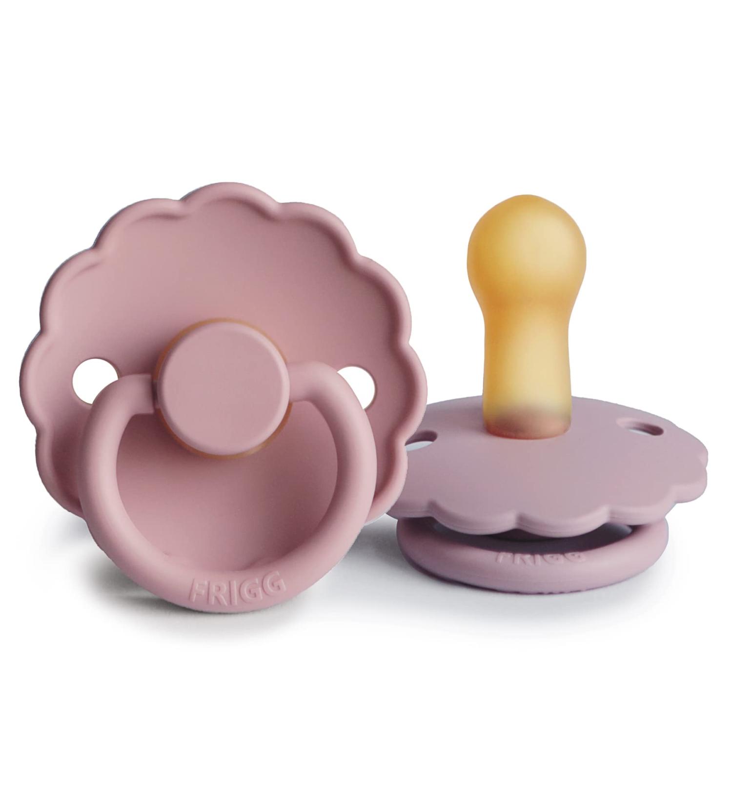 FRIGG Daisy Natural Rubber Baby Pacifier 2-Pack | BPA-Free | Made in Denmark | Baby Pink/Soft Lilac 6-18 Months - Buy Online on SooperMarket.com