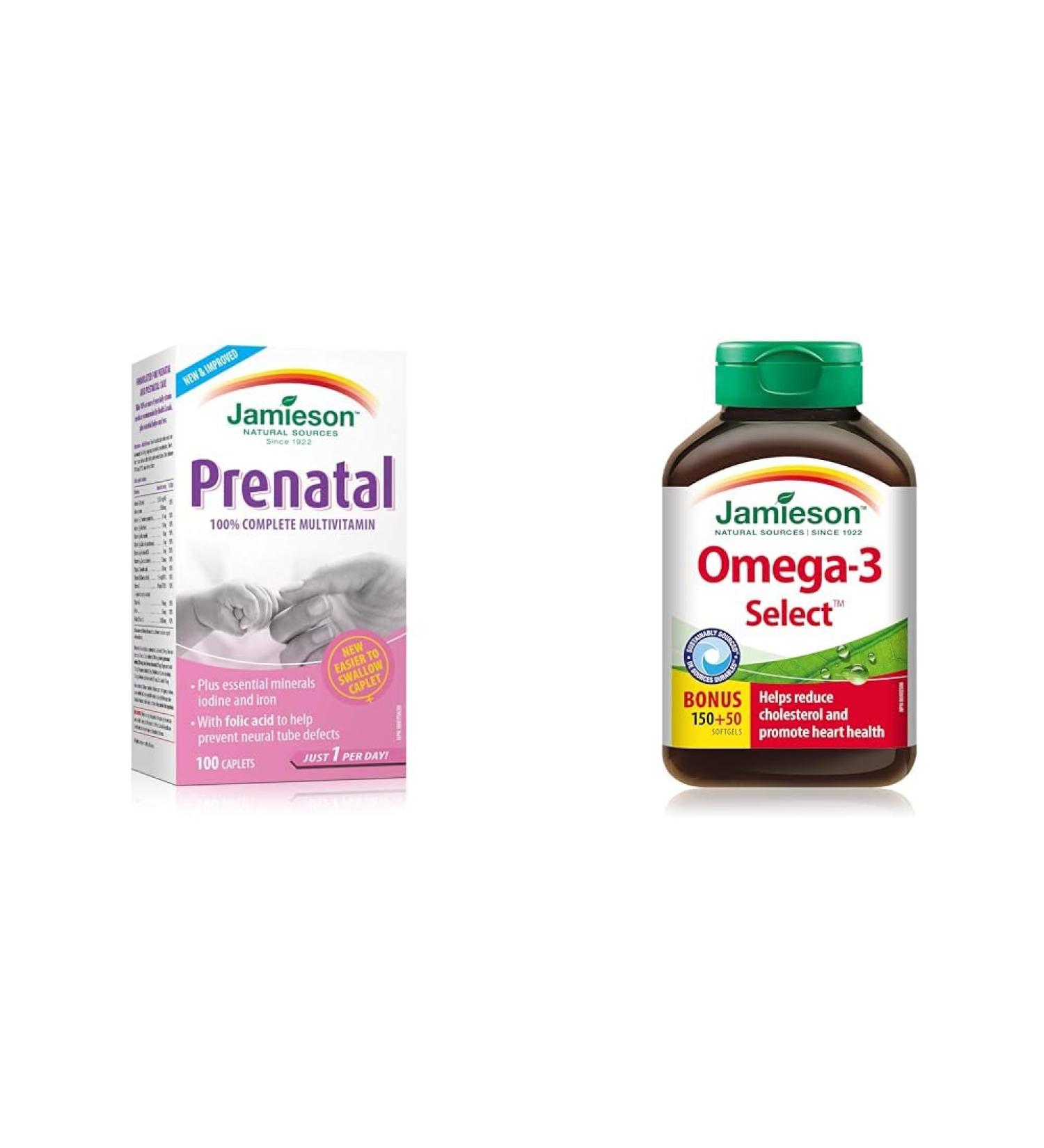 Jamieson Prenatal Multivitamin 100Caplets (Package May Vary) & Omega-3 Select 1 000 mg - Buy Online on SooperMarket.com