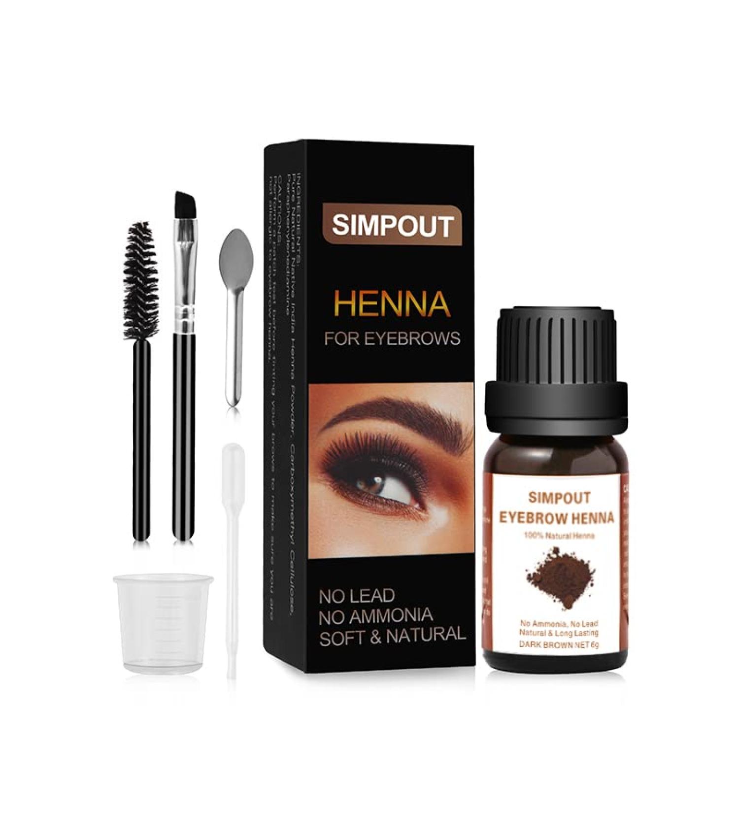 Simpout Purely Natural Eyebrow Henna - Instant Brow Color Kit for Professional Spot Coloring - DIY Eyebrow Coloring Kit for Home and Salon - Easy to Use (E02 Dark Brown) - Buy Online on SooperMarket.com