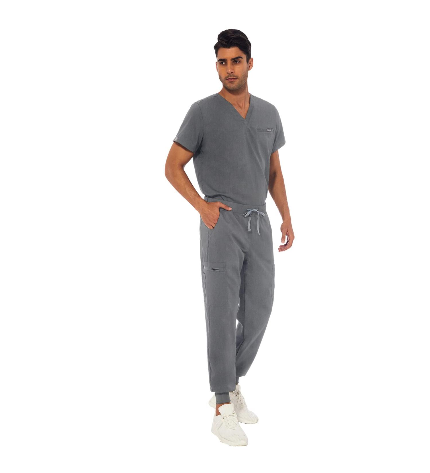 VIAOLI Men's Athletic Scrub Set - V-Neck Top & Jogger Pants - Grey Large - Buy Online on SooperMarket.com