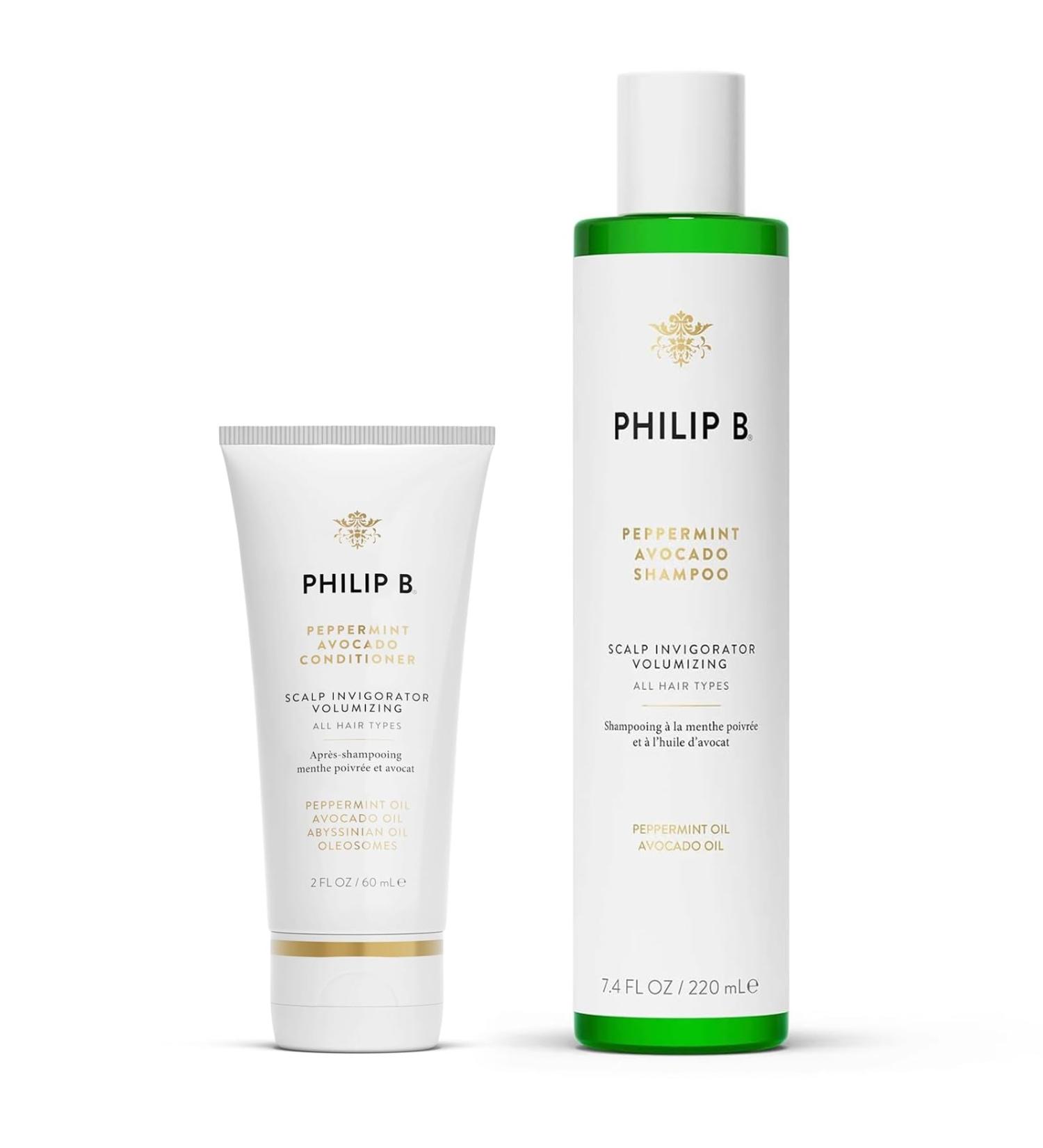 PHILIP B. Peppermint Avocado Shampoo & Conditioner Set - Volumizing & Clarifying Invigorating Peppermint Oil for Tingly Scalp | 7.4oz & 2oz - International Shipping Available - Buy Online on SooperMarket.com