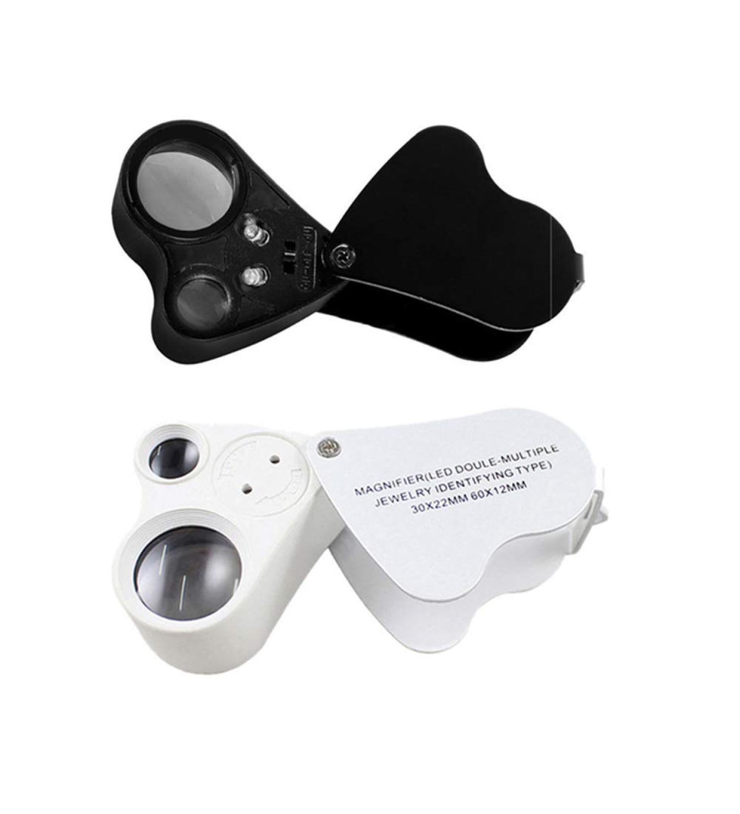 Gift2U Jewelers Eye Loupe 2 Lens 30X 60X Black White Illuminated Jewelry Magnifier with Bright LED Lights for Gems Jewelry 2 Pieces - Buy Online on SooperMarket.com