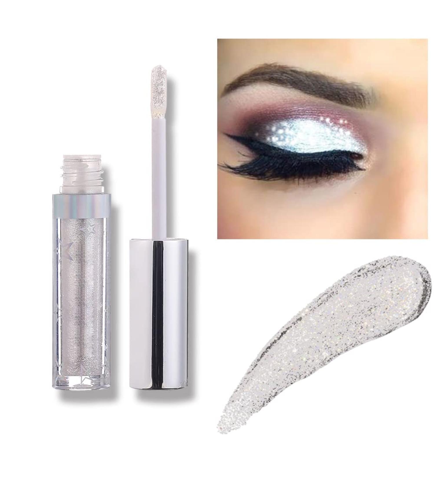 Weixinbuy 12 Colors Liquid Eyeshadow Glitter Metallic Eyeshadow Shining Shimmer Glitter Highly Pigmented Liquid Eyeliner Waterproof Long Lasting ((103#Ice)) - Buy Online on SooperMarket.com