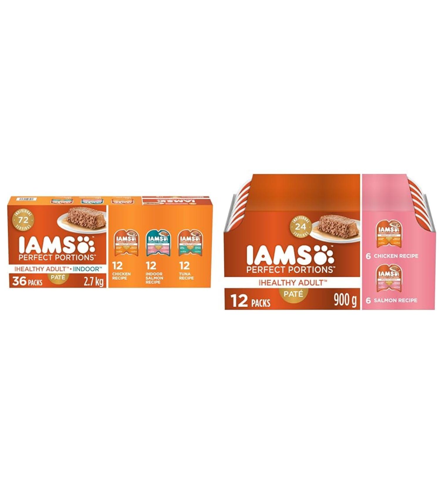 IAMS Perfect PORTIONS Healthy Adult and Indoor Wet Cat Food Pat Chicken & Perfect Portions Healthy Wet Cat Food Adult Grain Free Pat - Chicken and Salmon 12CT Multipack 75g Tray Cat Food + Cat Food 75g Tray - Buy Online on SooperMarket.com