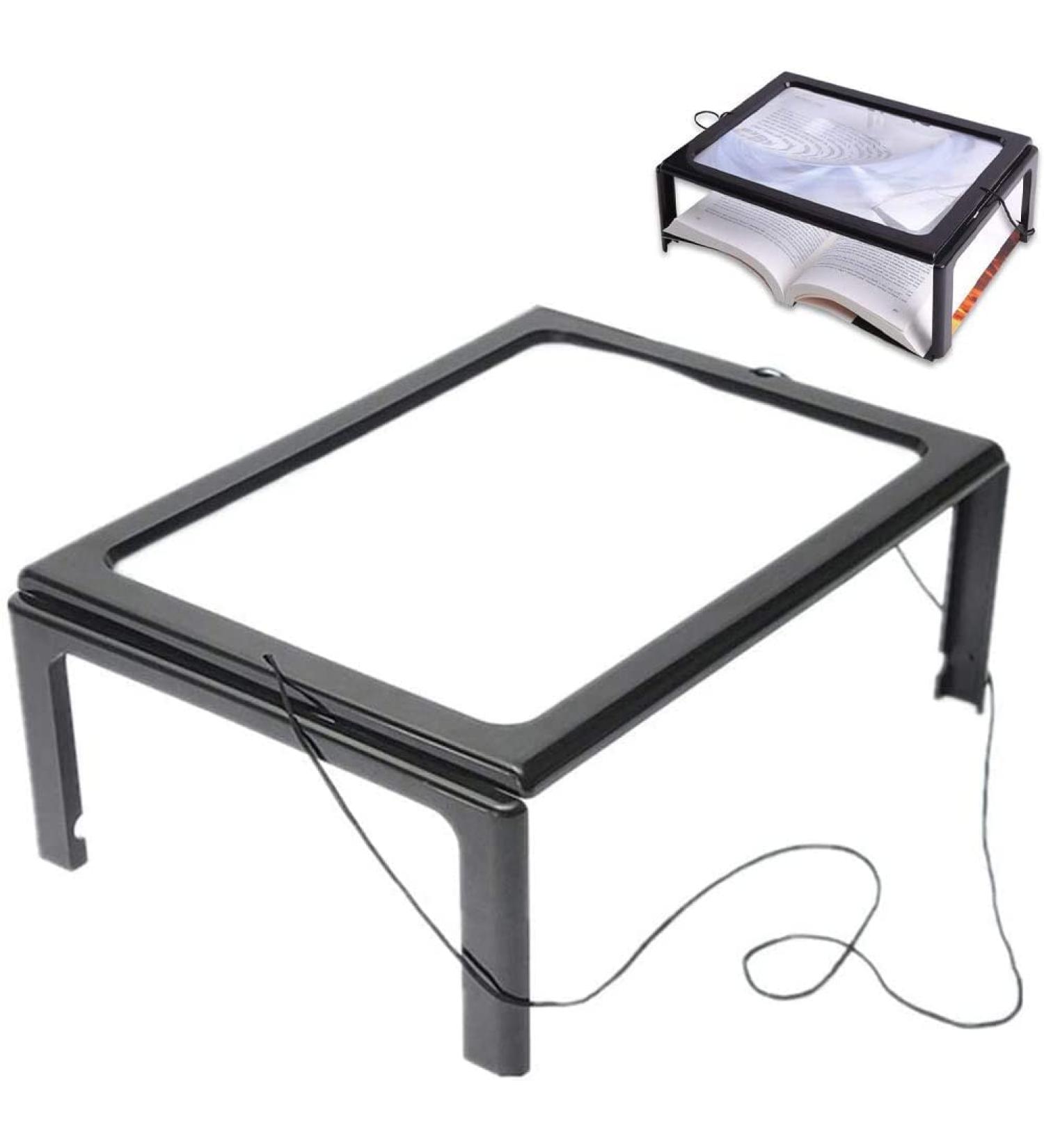 Magnifying Glass Desktop Full-Page 3X Magnifying Glass with 4 LED Lights Foldable Stand A4 Advanced Hands-Free 240 * 160 MM Lens Rectangular Visual Aids for Reading - Buy Online on SooperMarket.com