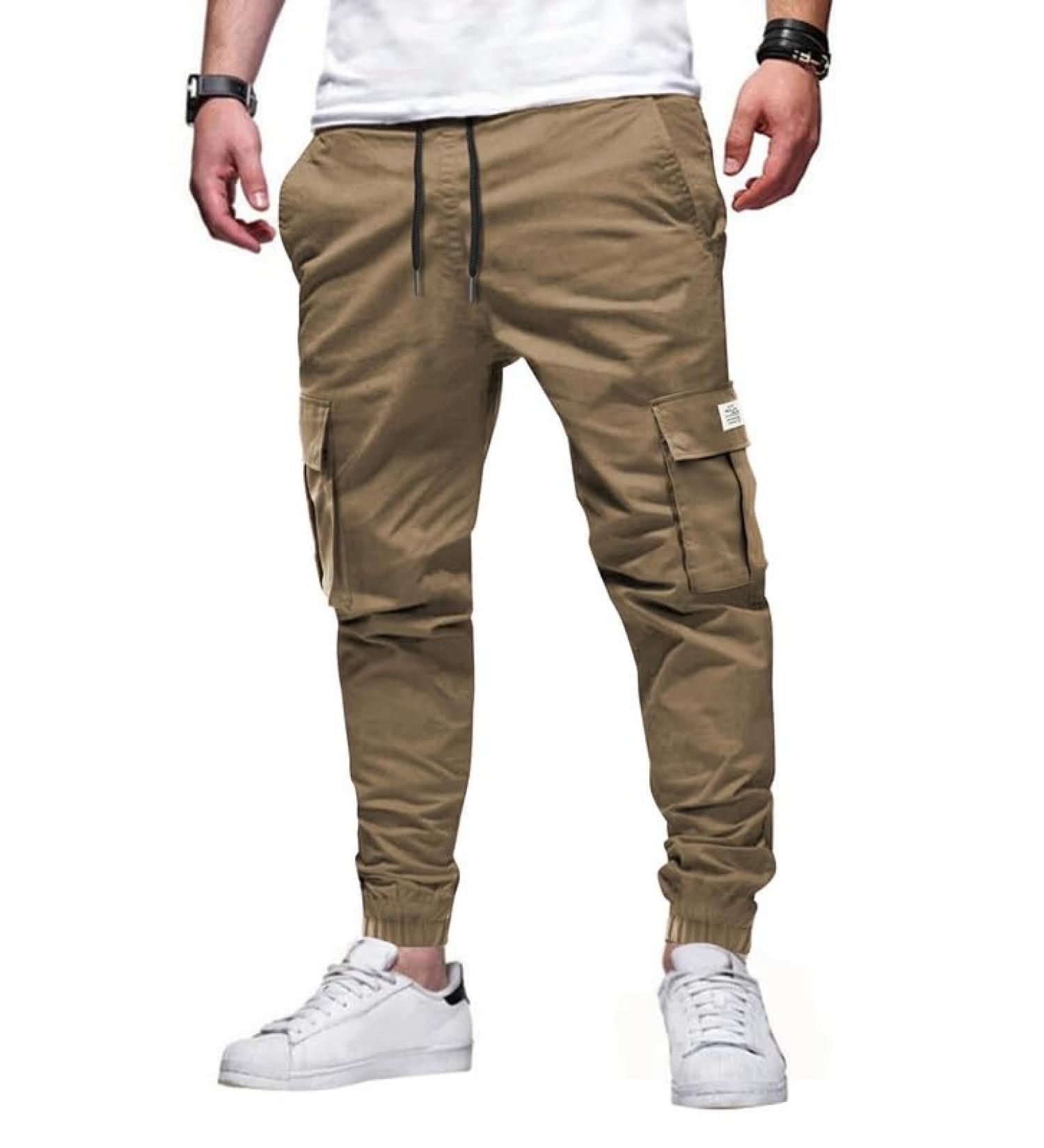 Elegancity Men's Cargo Trousers: Casual Jogger Work Pants with Drawstring, Regular Fit and Pockets (Sizes 38-46) - 32, Brown - Buy Online on SooperMarket.com