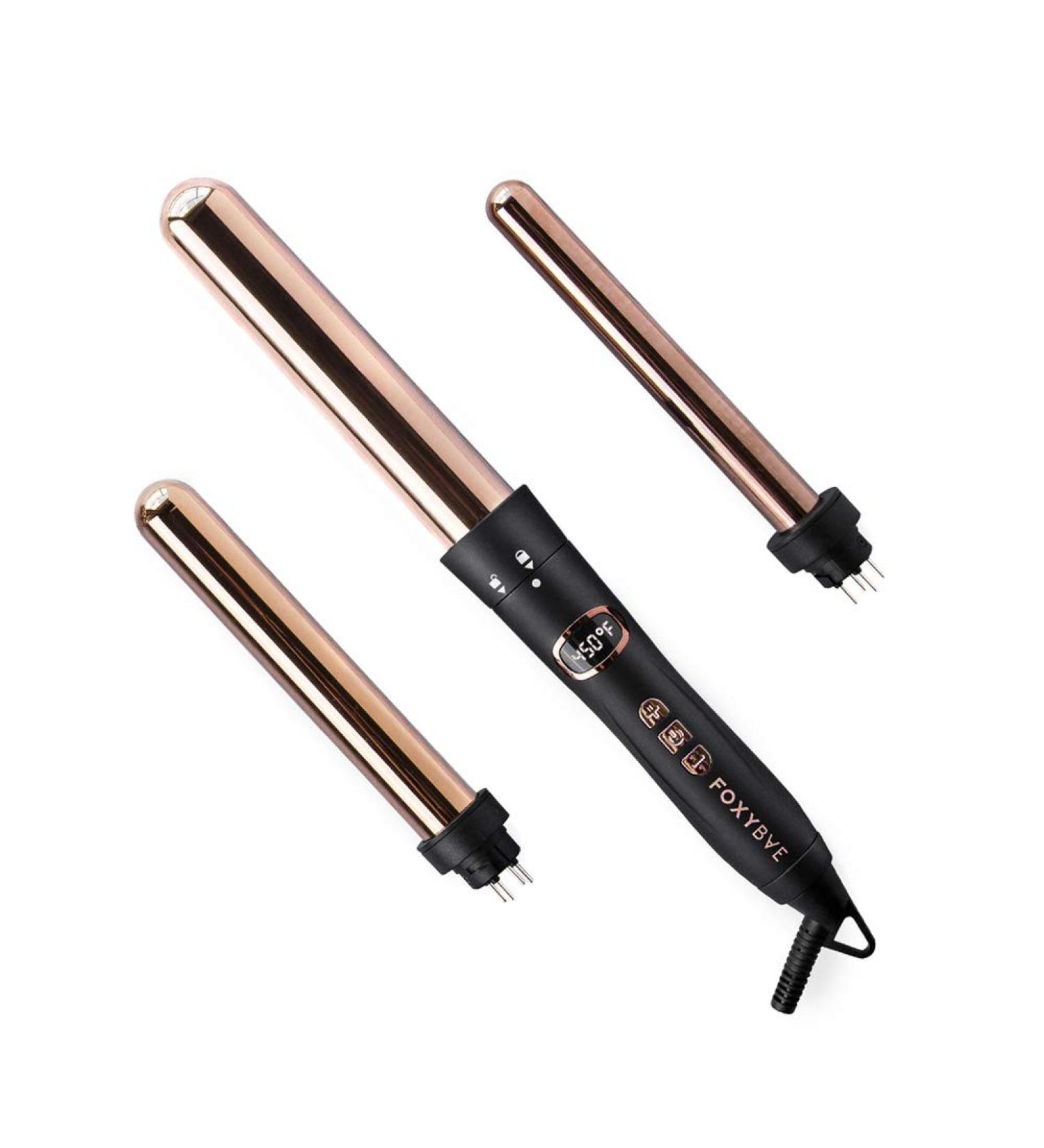 FoxyBae Rose Gold 3-in-1 Curling Wand - Ionic Professional Curling Iron with Temperature Control for Perfect Curls - Buy Online on SooperMarket.com