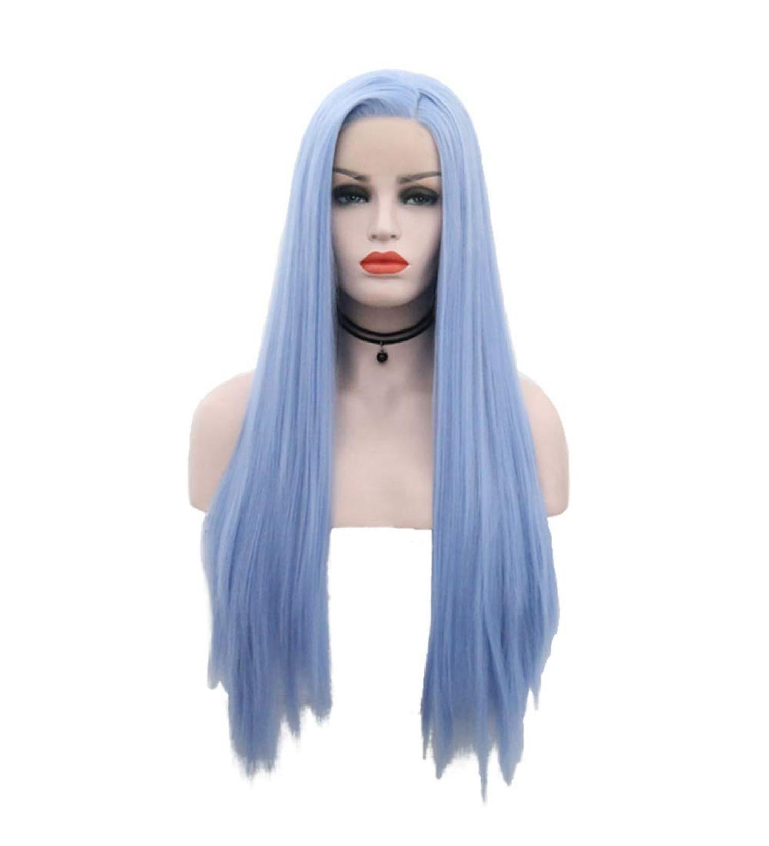 SHIYID Sky Blue Long Synthetic Lace Front Wig - Heat Resistant Silky Straight Fiber Hair for Women | Best Quality International Shipping - Buy Online on SooperMarket.com