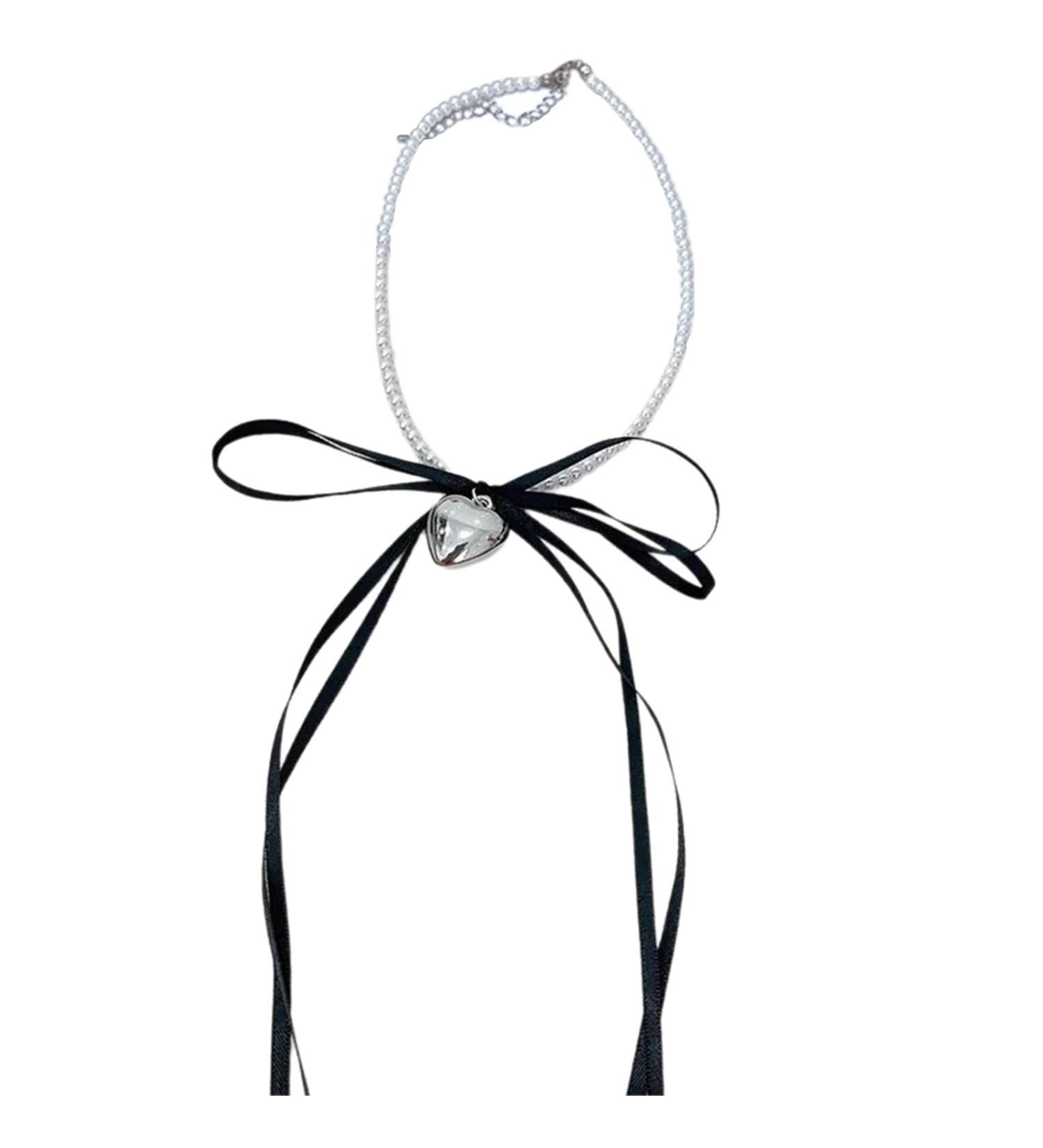 Oralgos Fashionable Heart Necklace with Loop | Adjustable Collarbone Chain | Imitation Pearls & Choker for Everyday Use Black - Buy Online on SooperMarket.com