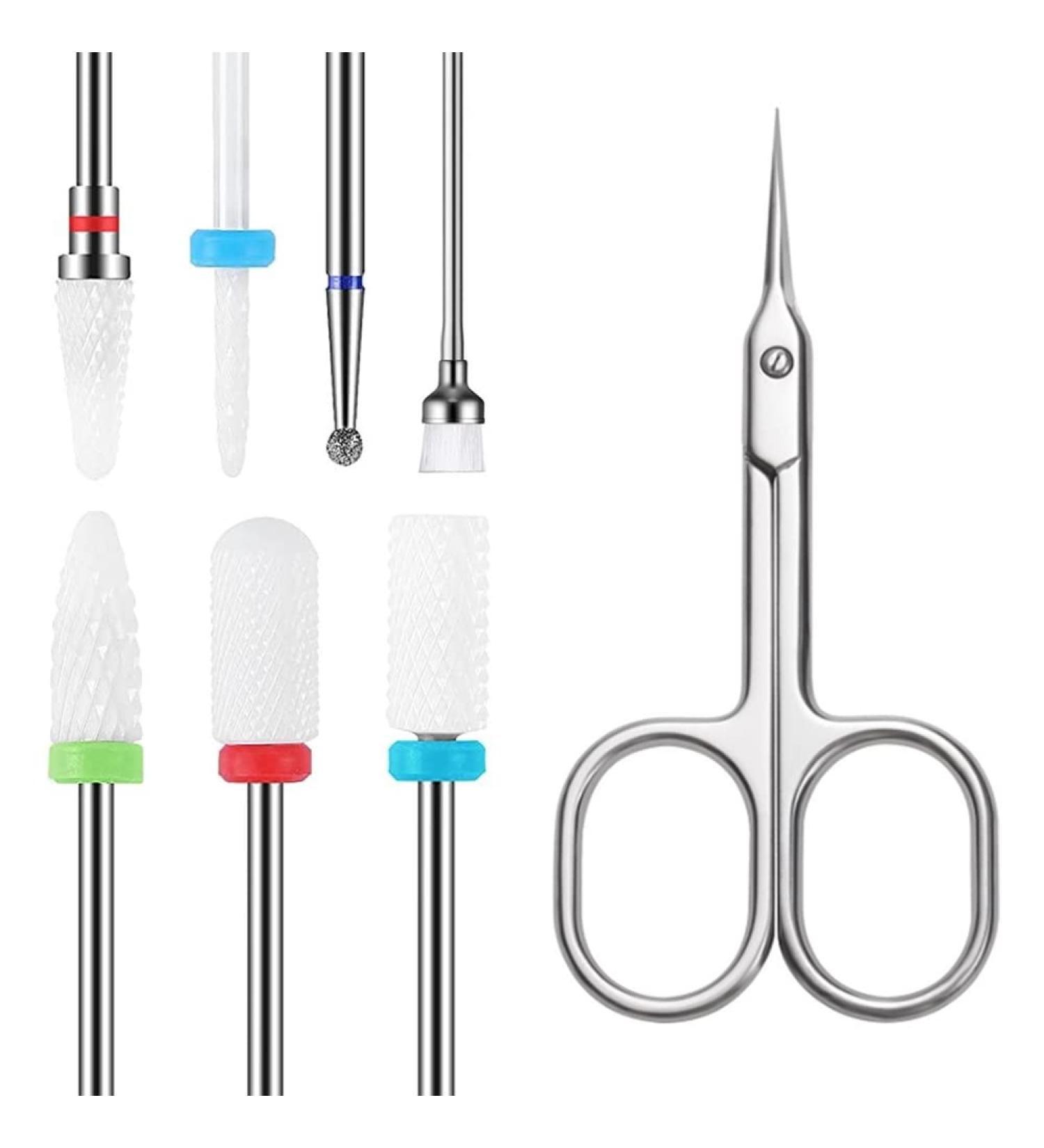 YHTSPORT 8Pcs Ceramic Nail Drill Bits - Nail Removal for Acrylic & Gel Nails - Cuticle Scissors & Curved Nail Bits for Electric Nail Files - Buy Online on SooperMarket.com