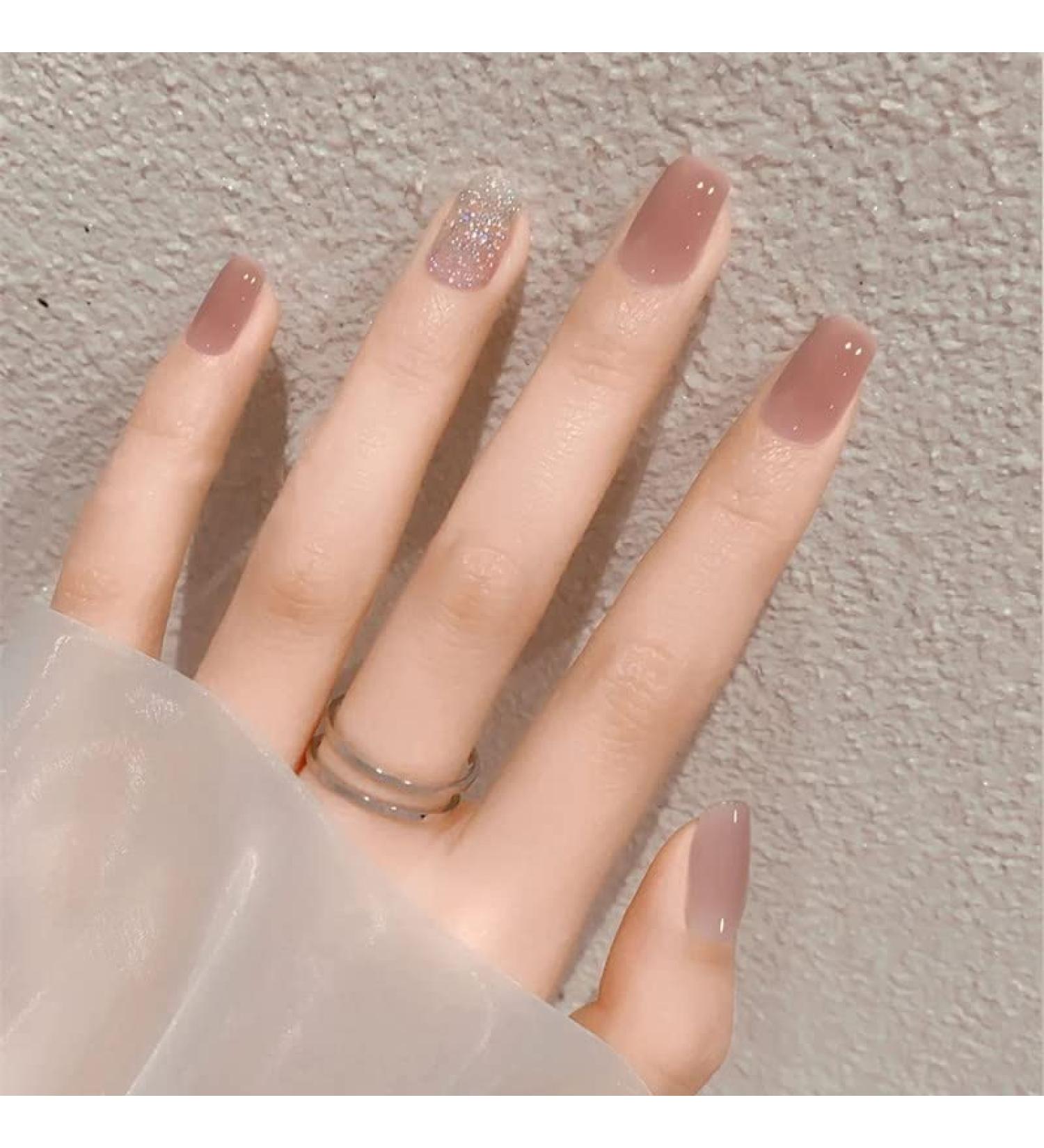 Diduikalor 24Pcs Short Nude Fake Nails | Full Cover Acrylic Glossy Artificial Nails for Women Girls - Buy Online on SooperMarket.com