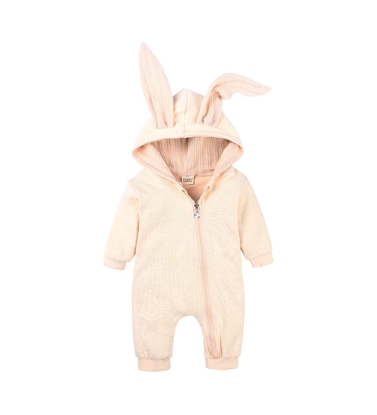Kids Tales Newborn Baby Winter Romper | Cute Rabbit Ear Hoodie | 3-6 Months | Apricot - Buy Online on SooperMarket.com