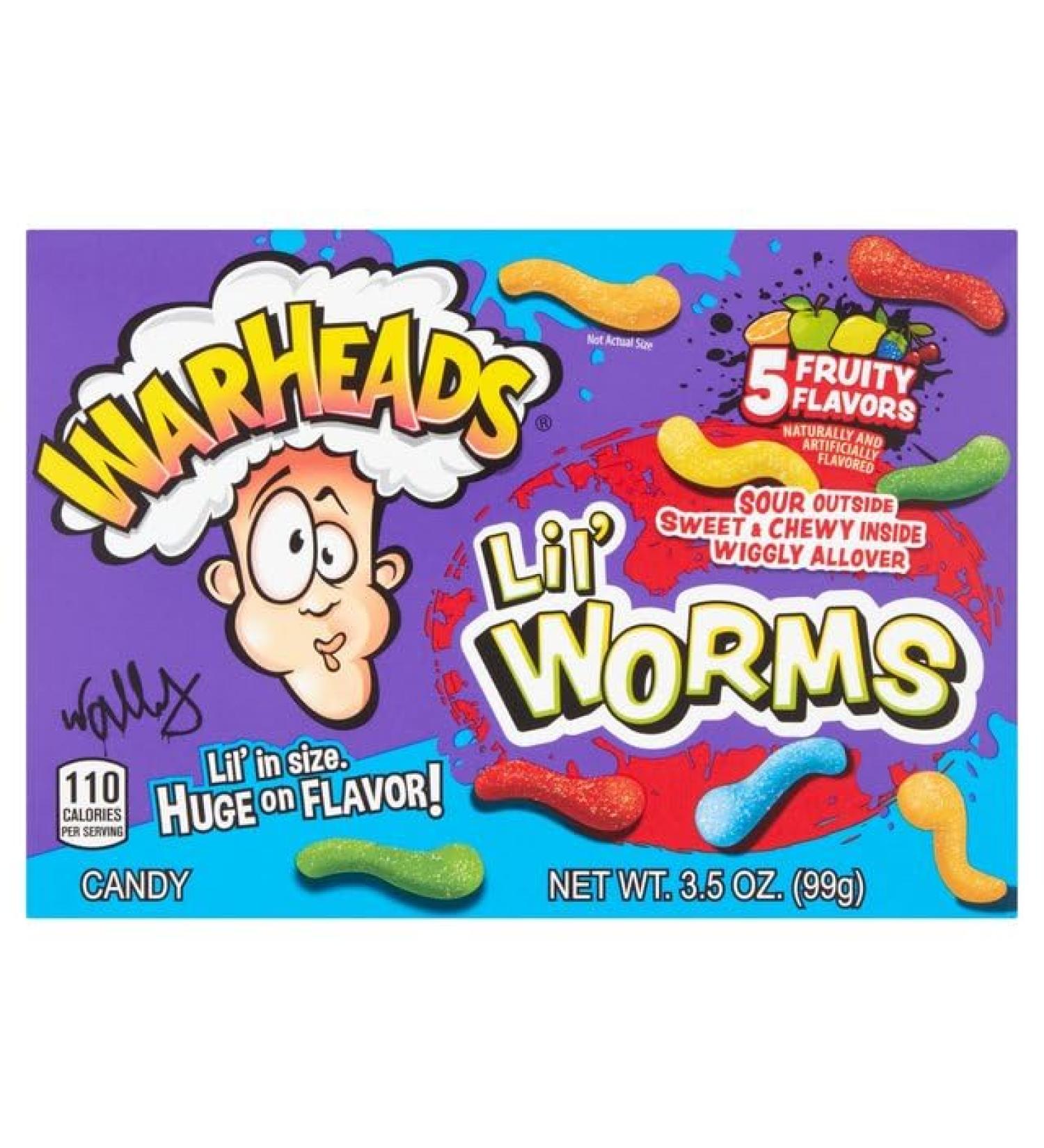 Warheads Lil' Worms (99g) | 5 Fruity Flavors - Lemon Orange Green Apple Black Cherry & Blue Raspberry | Lil' in Size. Huge on Flavor! | American Treats by Swiss+