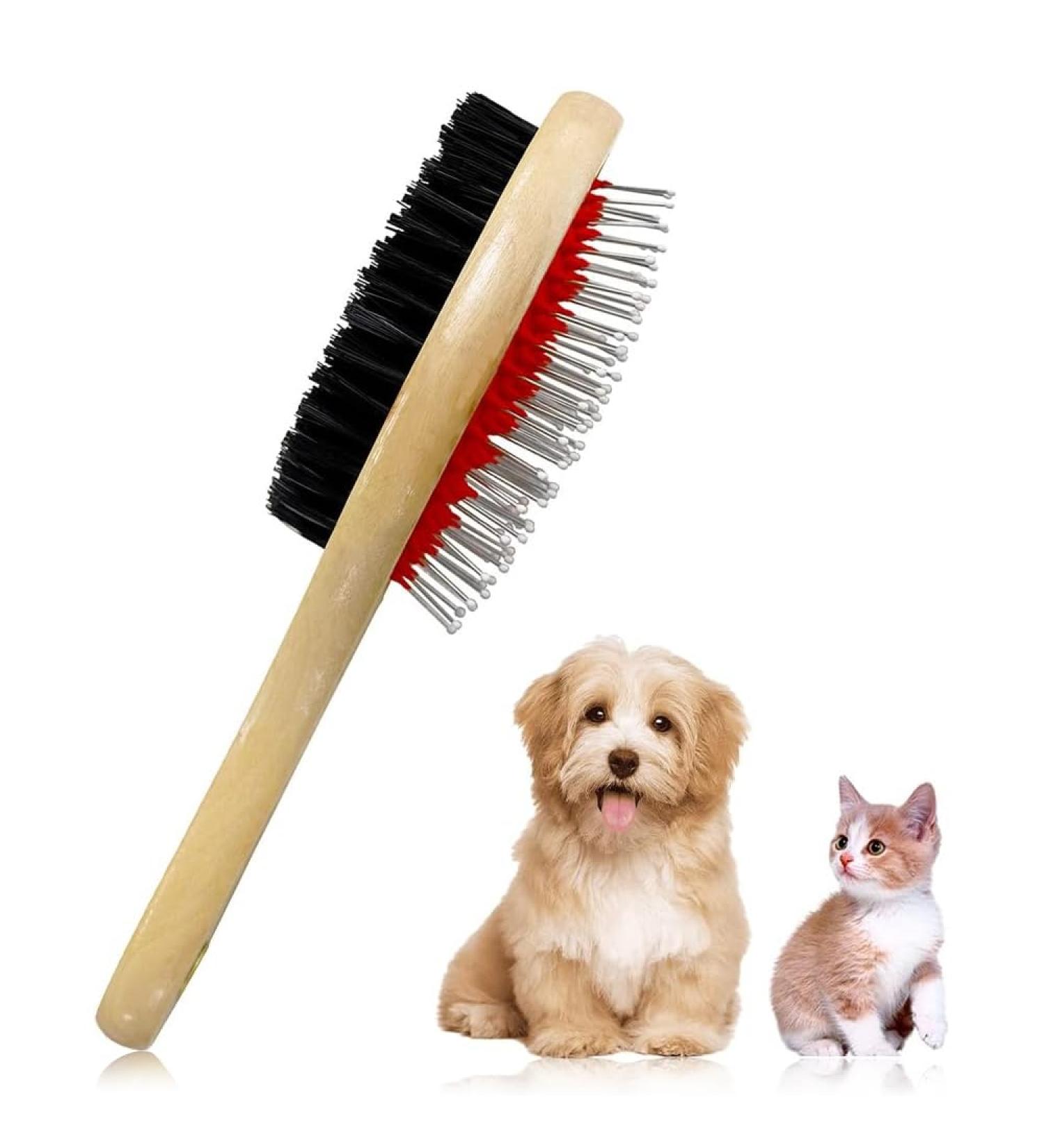 Double Sided Wooden Dog Brush for Grooming & Cleaning | 2-in-1 Pin & Bristle Soft Pet Hair Brush for Dogs & Cats | Long or Short Haired | Eco-Friendly - Buy Online on SooperMarket.com