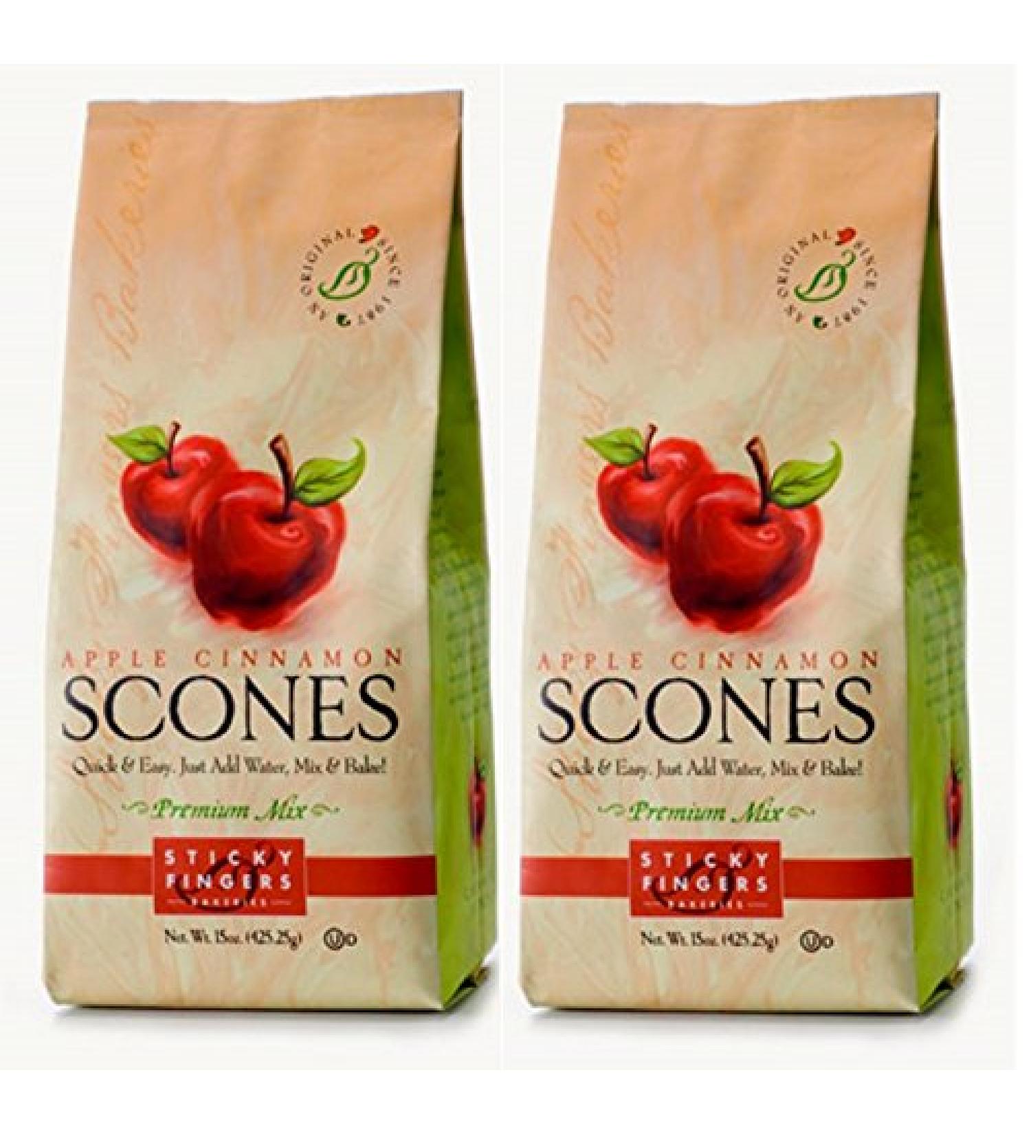 Sticky Fingers Scone Mix (Pack of 2) 15 Ounce Bags - All Natural Scone Baking Mix (Apple Cinnamon)