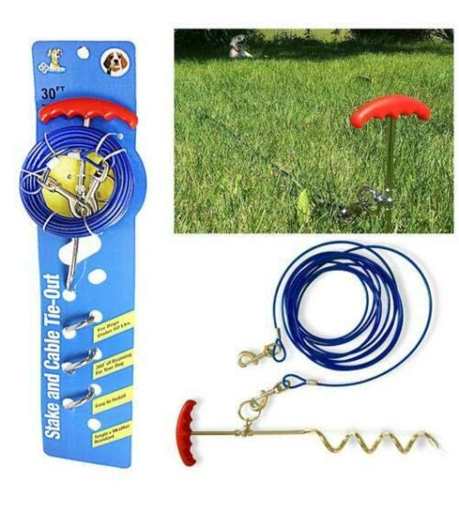 Bahob 30ft (9m) Dog Tie Out Cable and Stake Out for Outdoor Yard and Camping Small to Large Dogs Ground Field Spike Stake (30 ft Cable + Stake) - Buy Online on SooperMarket.com