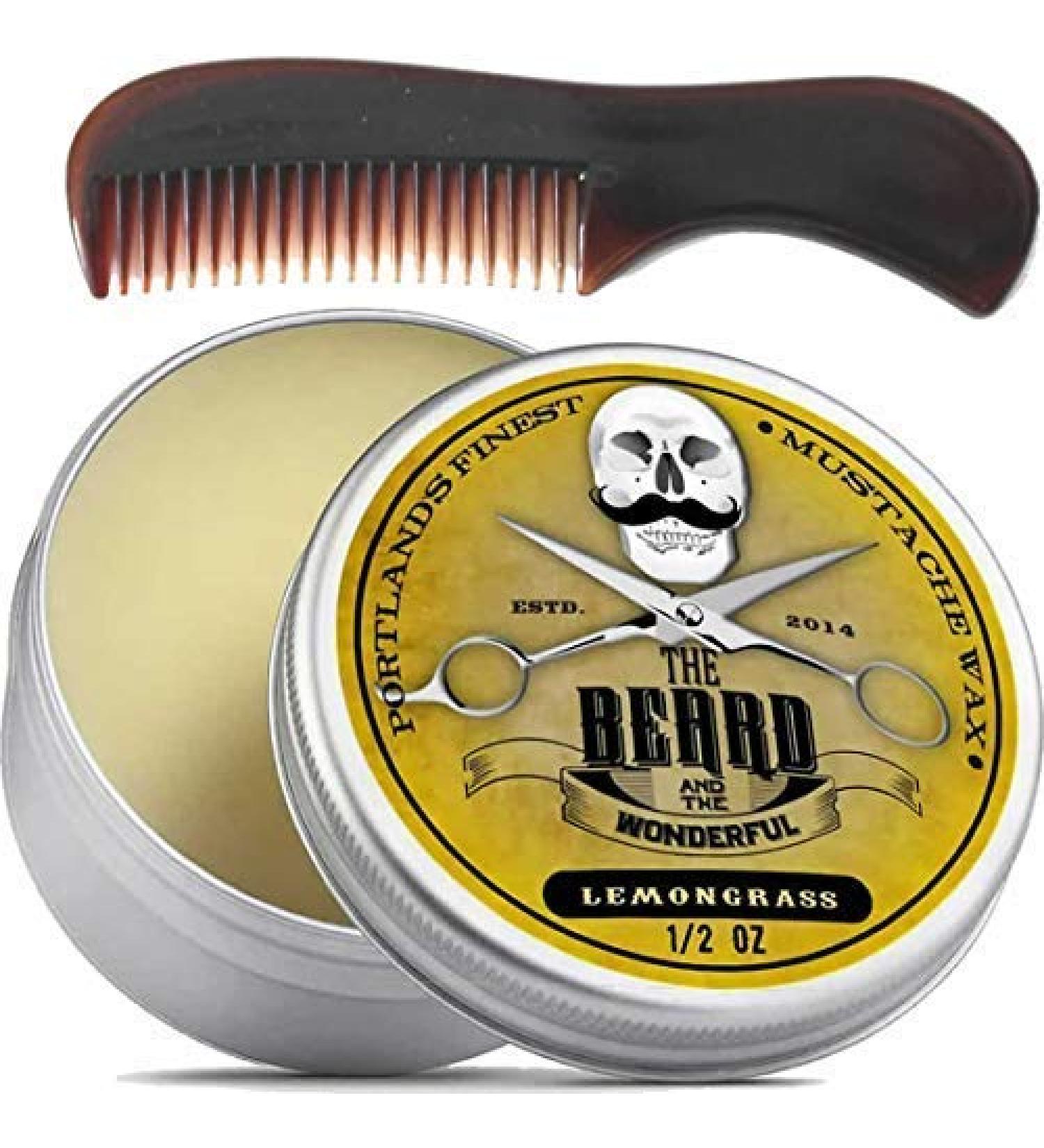 Moustache and Beard Wax for Men with Pocket-Sized Comb | Promotes Growth, Moisture Resistant | Natural Ingredients | Lemongrass 15ml + Comb - Buy Online on SooperMarket.com